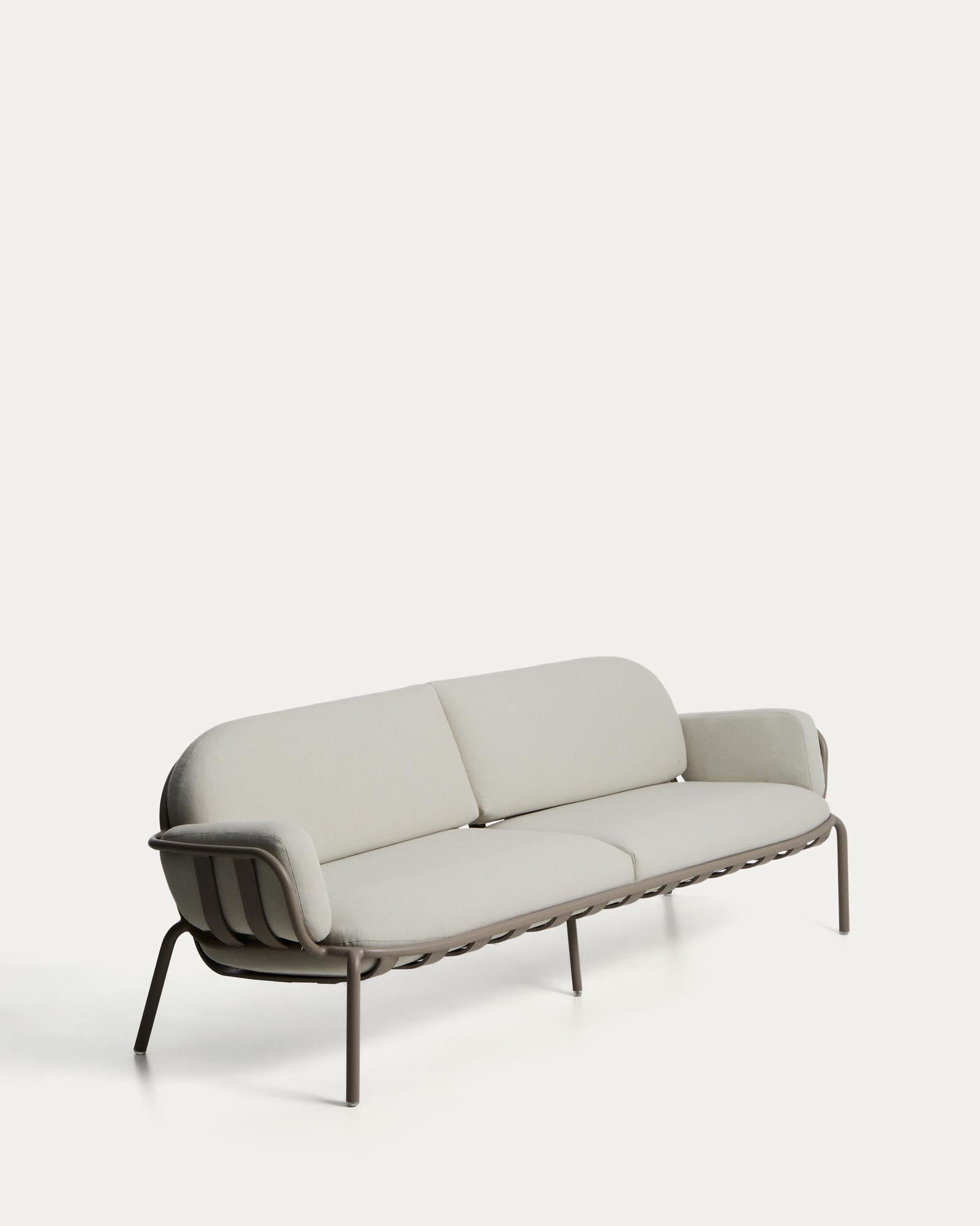 3-Sitzer-Outdoor-Sofa Joncols aus taupefarben lackiertem Aluminium mit beigen Kissen, 224 cm in Taupe präsentiert im Onlineshop von KAQTU Design AG. Lounge Sofa ist von Kave Home