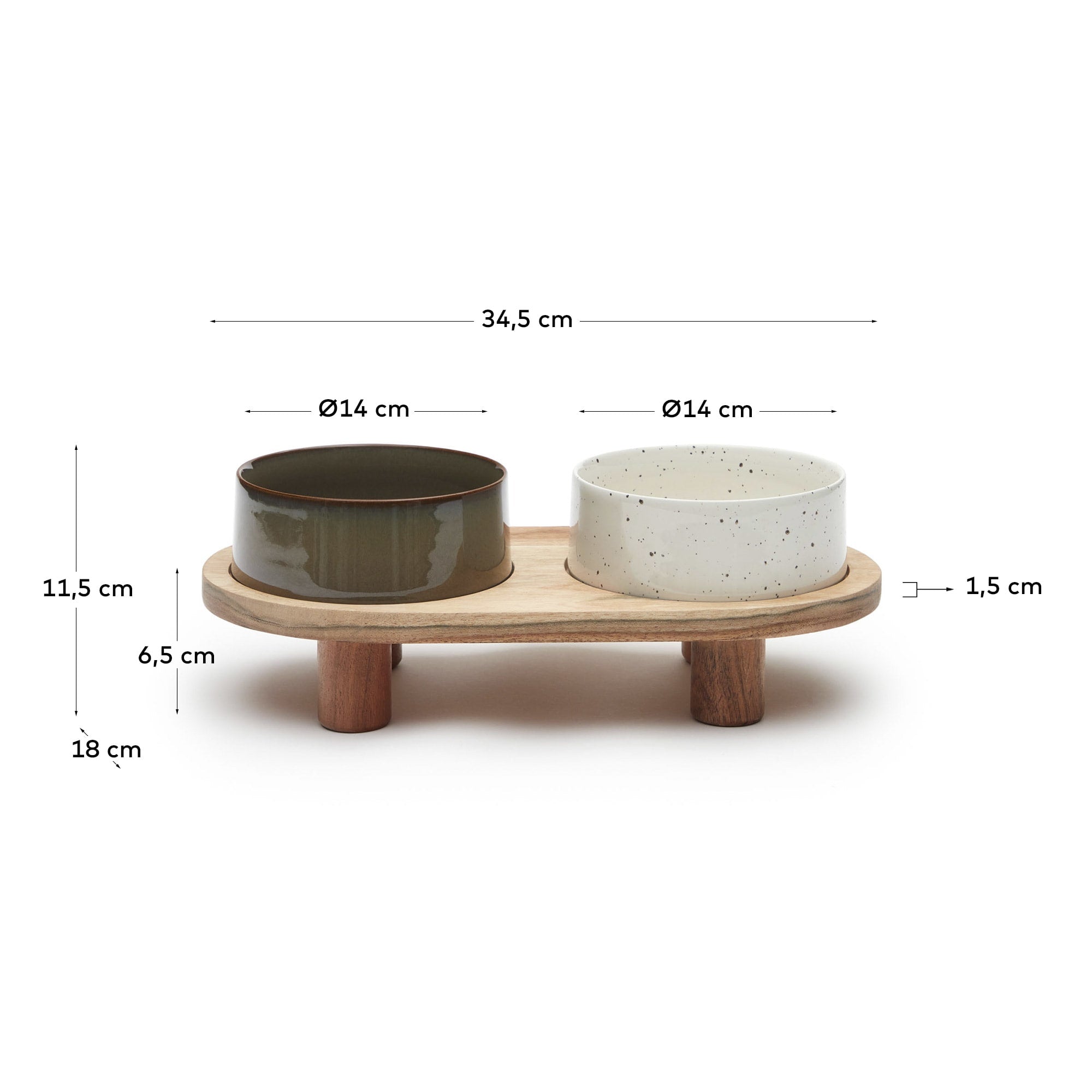 Set aus 2 Futternäpfen mit Gestell für Haustiere Dumbi weiss und braun Ø 14 cm FSC 100%