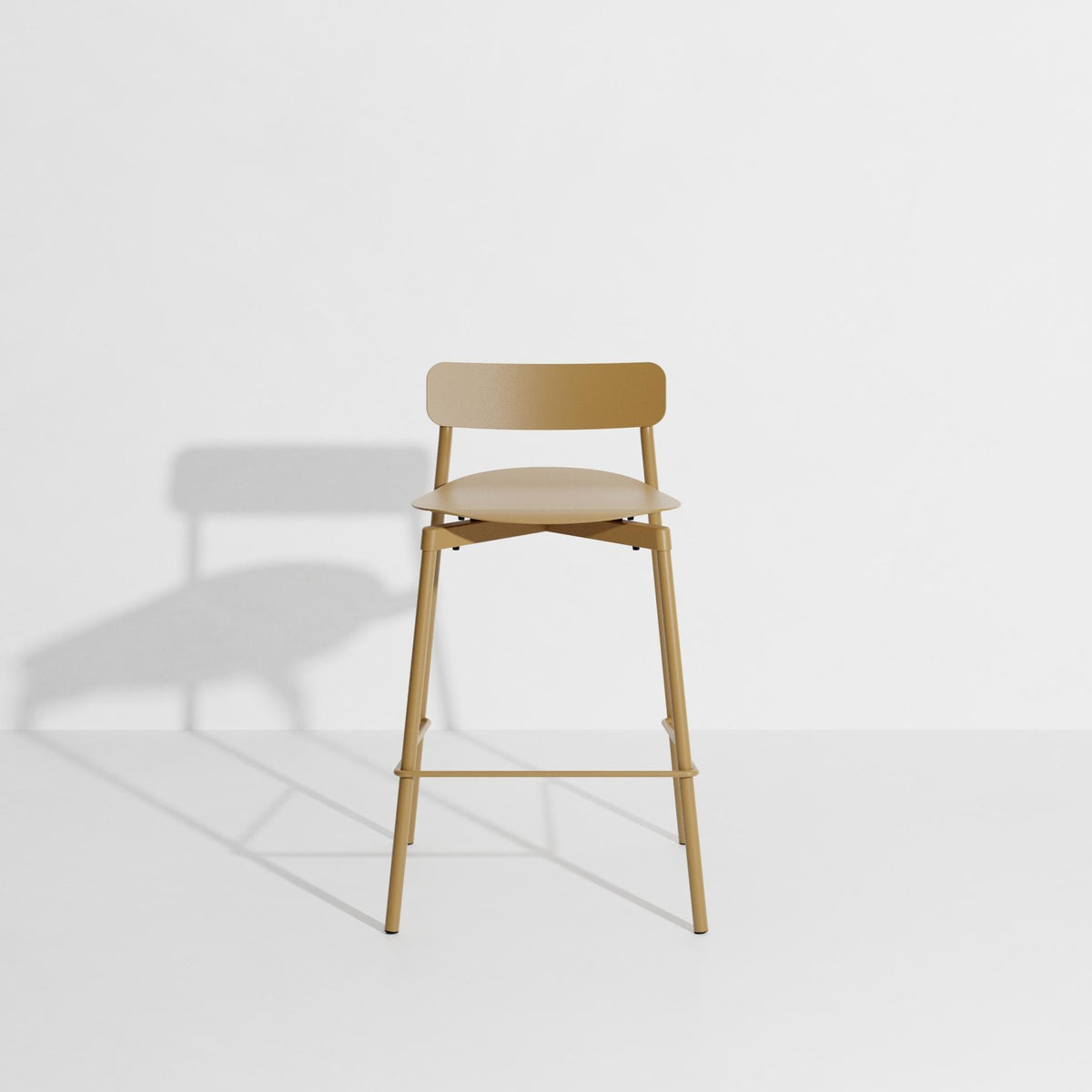 Barhocker Fromme aus Aluminium mit mattierter Pulverbeschichtung, schlanke stromlinienförmige Form, Sitzhöhe 75cm, Design von Tom Chung.