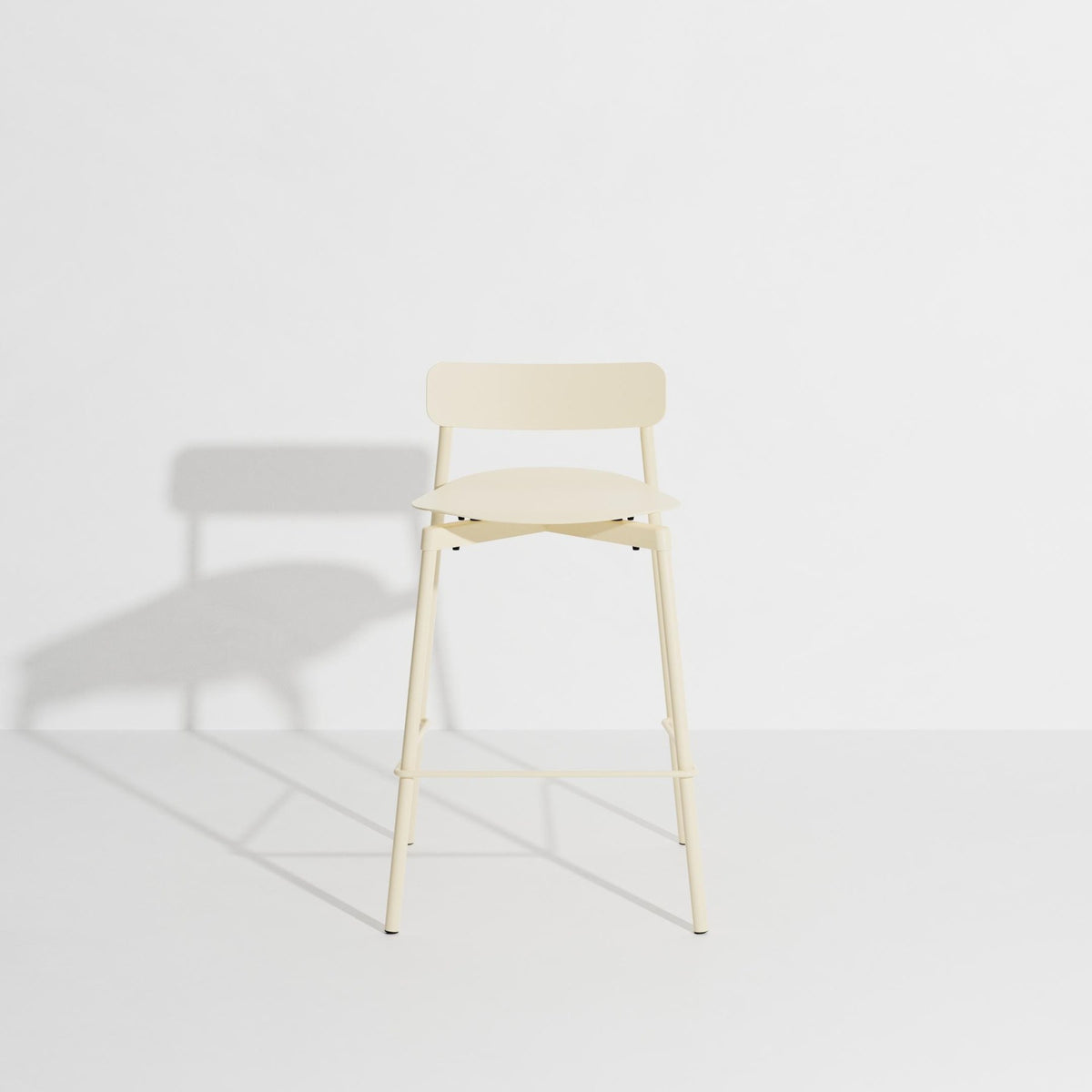 Barhocker Fromme aus schwarzem Aluminium mit mattierter, grained anti-UV-Pulverbeschichtung, schlanke Silhouette, Sitzhöhe 65cm.