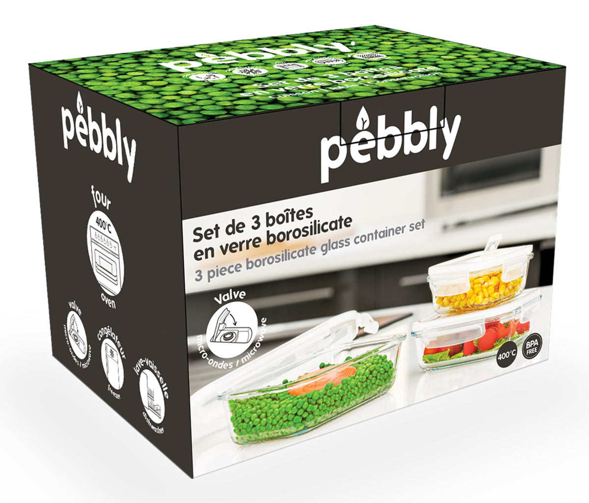 3er Set Pebbly Vorratsdose m.Ventil, rechtg 1l,65cl,40cl in Transparent präsentiert im Onlineshop von KAQTU Design AG. Aufbewahrungsdose ist von Pebbly