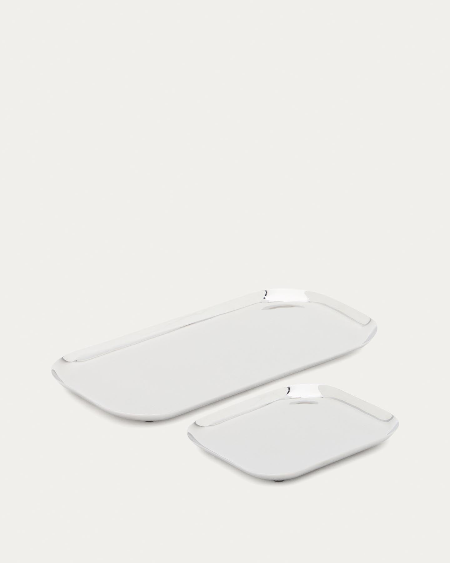 Set Nirela aus 2 Edelstahl-Tabletts in Silber präsentiert im Onlineshop von KAQTU Design AG. Tablett ist von Kave Home