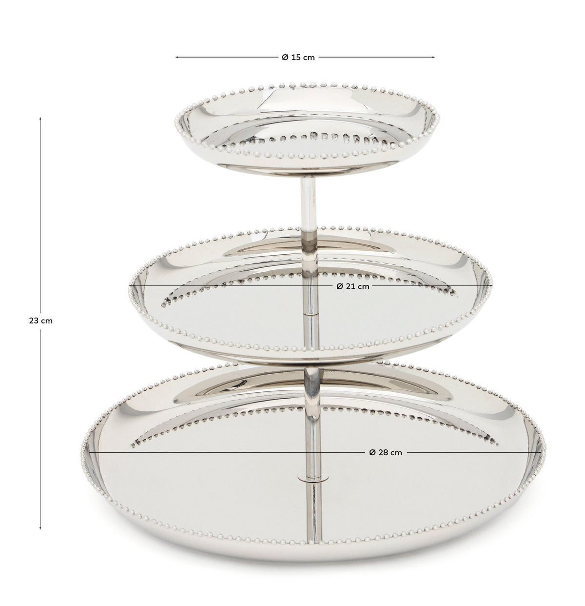 3-stöckige Etagere Nirela aus Edelstahl in Silber präsentiert im Onlineshop von KAQTU Design AG. Schalen ist von Kave Home