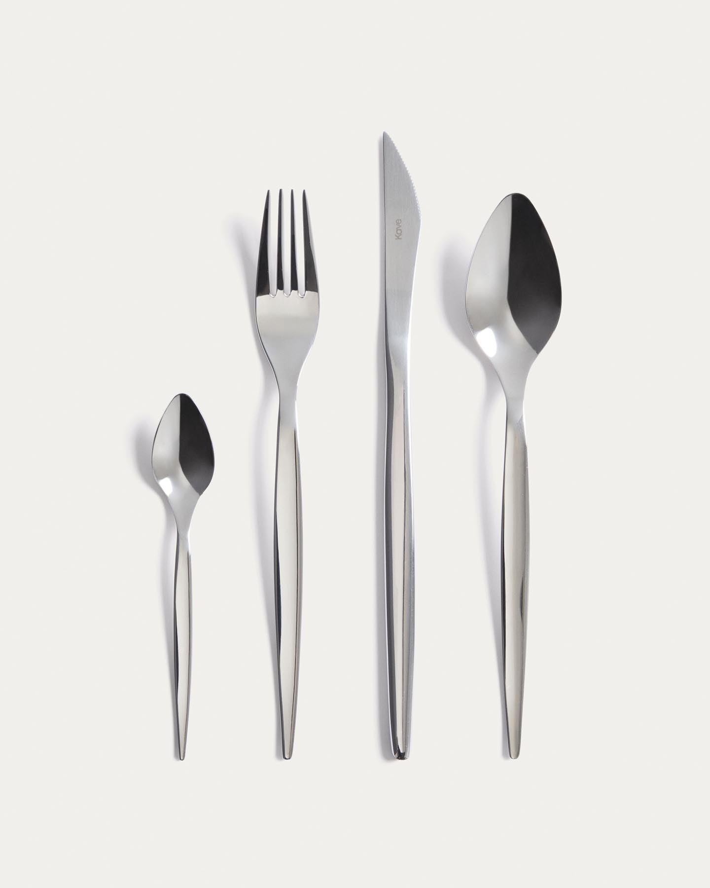 16-teiliges Edelstahl-Besteckset Selua mit glänzendem Finish in Silber präsentiert im Onlineshop von KAQTU Design AG. Besteckset ist von Kave Home