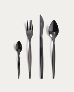 Selua 16-piece stainless steel cutlery set with a glossy black finish