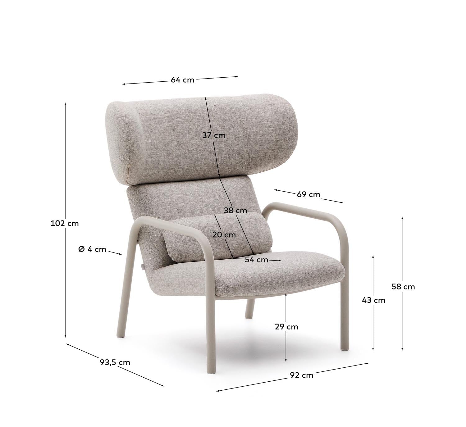 Sessel Inari in Beige und beiger lackierter Stahl FSC Mix Credit in Beige präsentiert im Onlineshop von KAQTU Design AG. Sessel ist von Kave Home