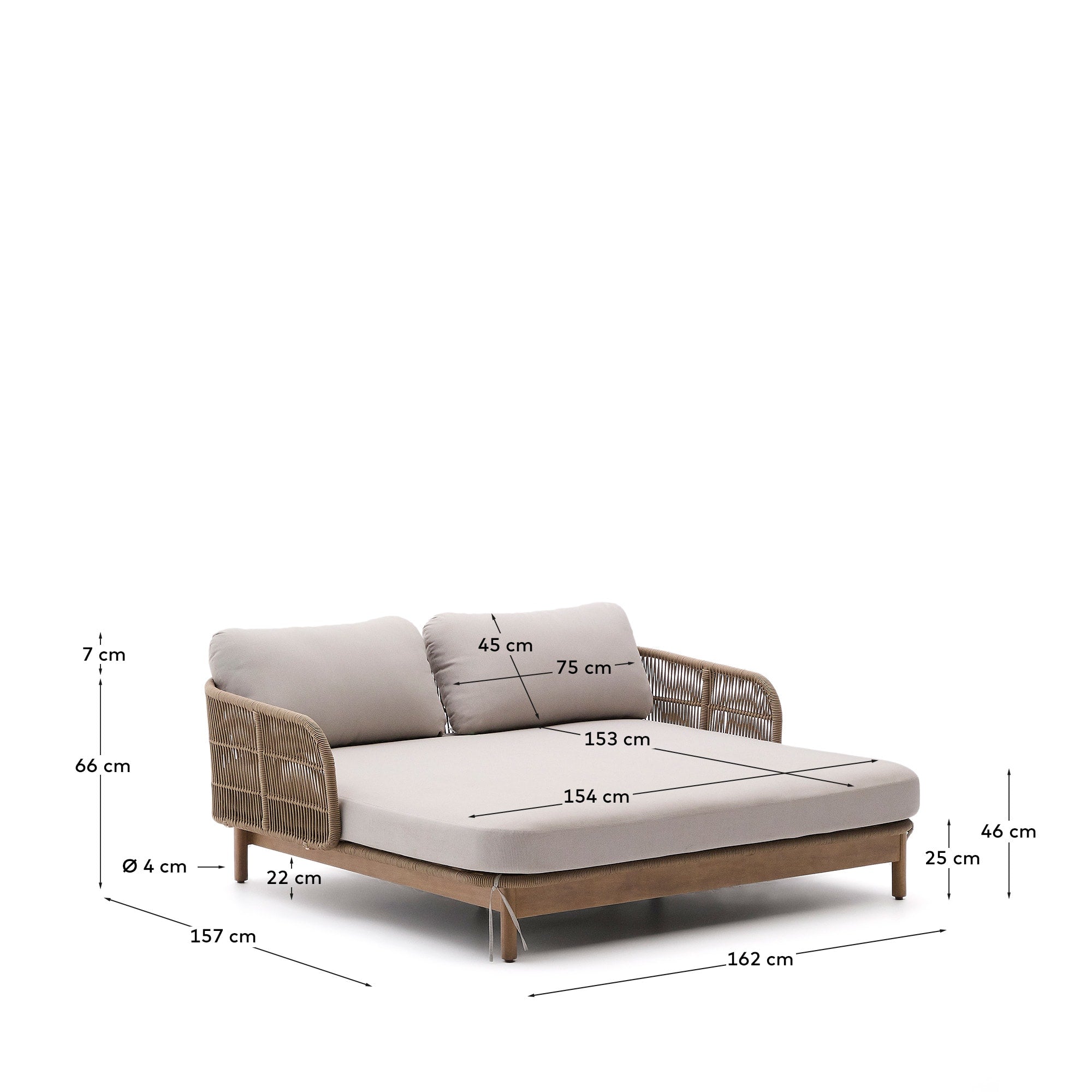Elegante 2er-Sonnenliege Catalina aus wetterfestem Akazienholz und flexiblem Seil, ideal für entspannende Momente im Garten oder auf der Terrasse.