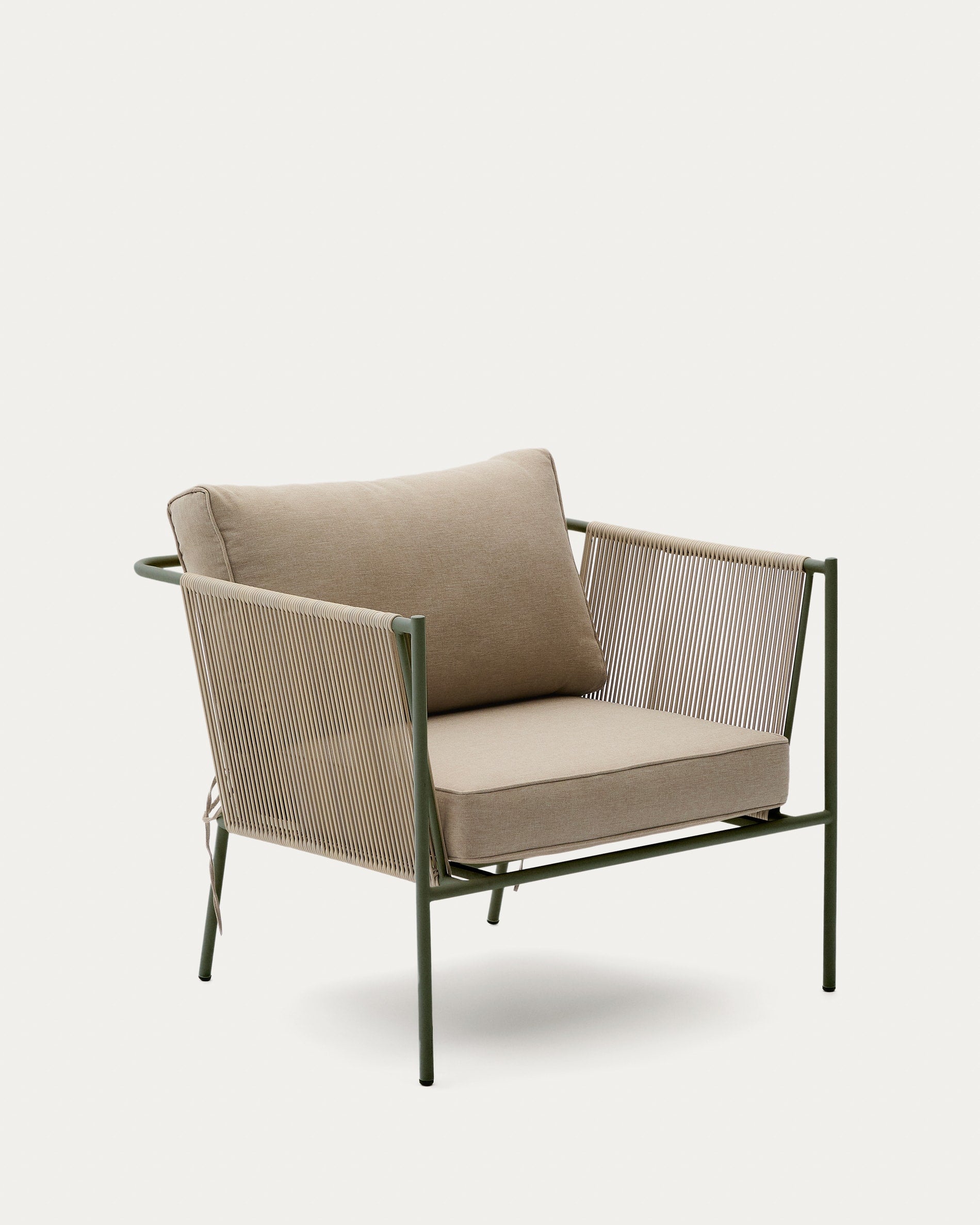 Fauteuil d'extérieur Zivia en corde écrue et acier galvanisé vert