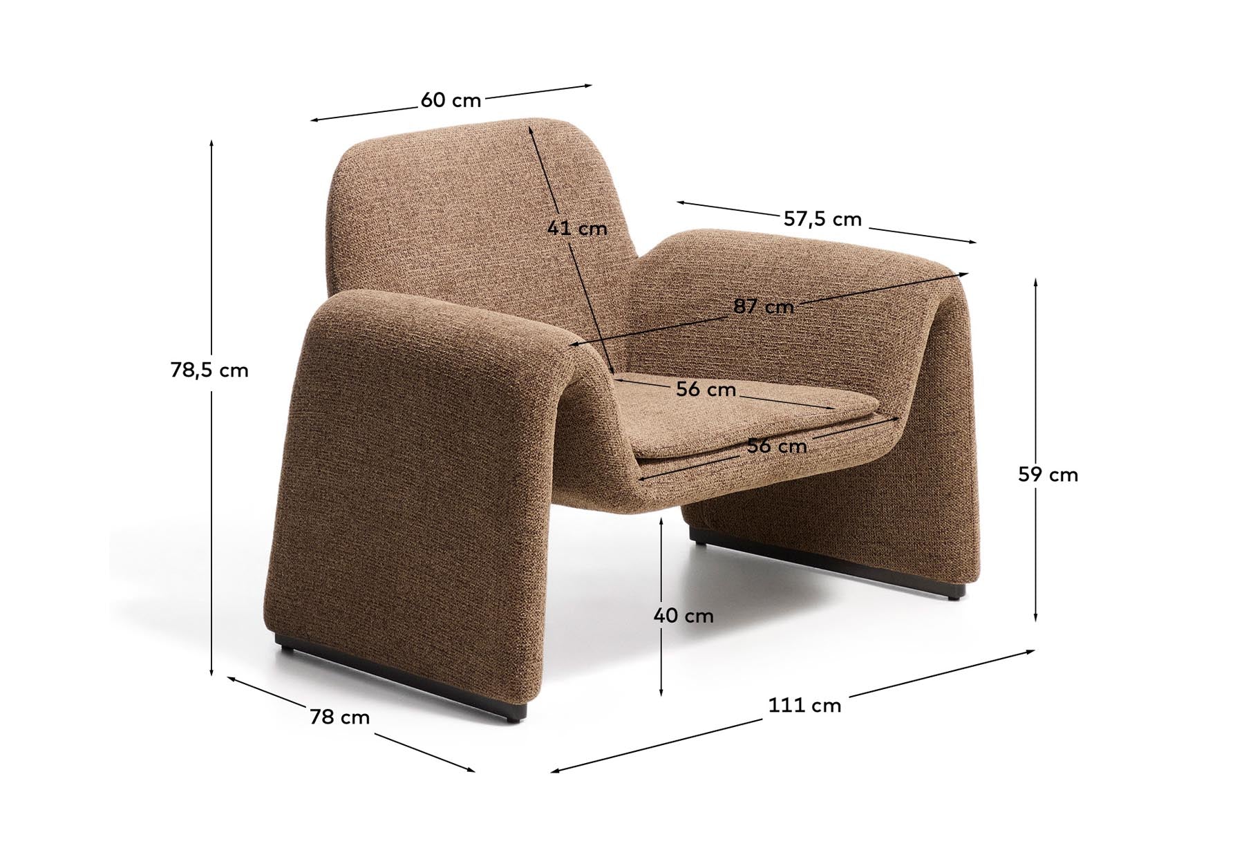 Sessel Melvia mit Chenille in Schokoladenbraun in Braun präsentiert im Onlineshop von KAQTU Design AG. Sessel ist von Kave Home