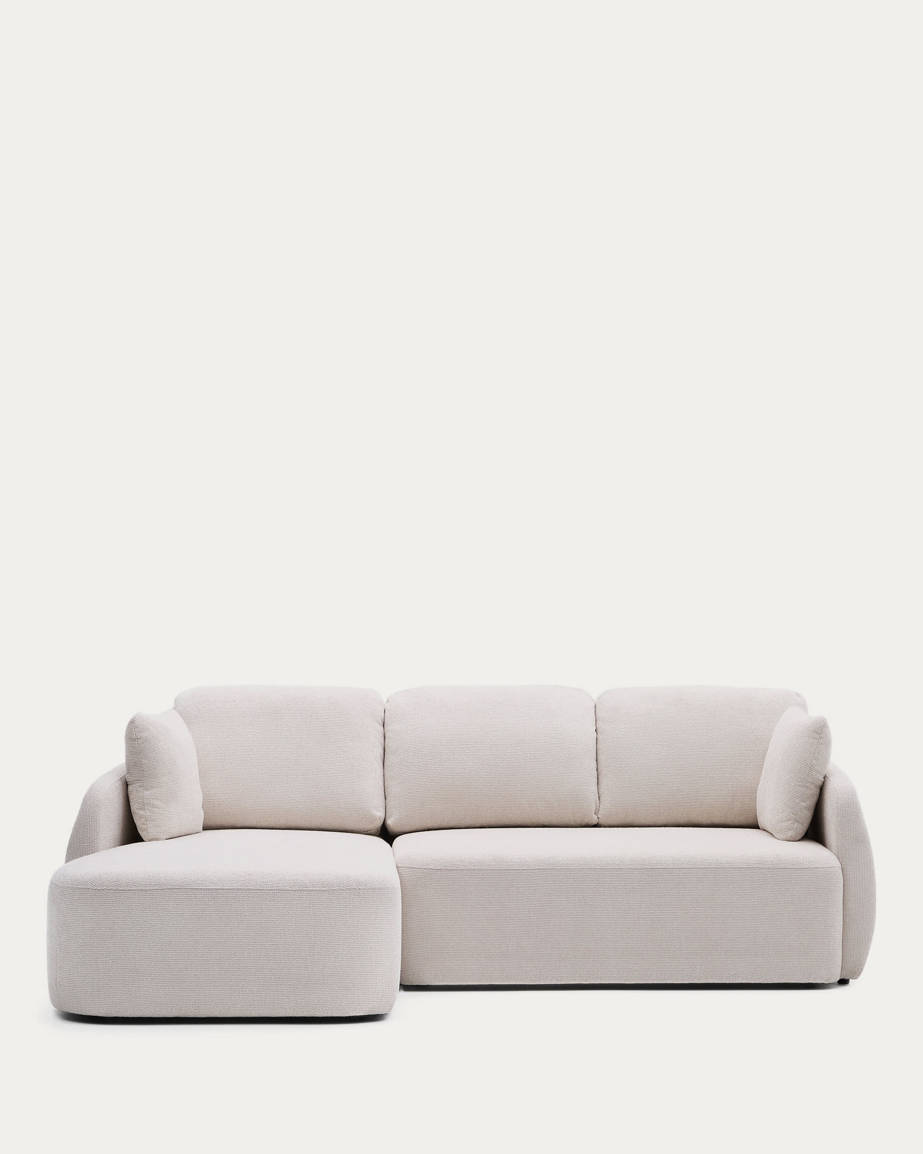 Divano letto 3 posti Laira in ciniglia ecrù e chaise longueelolingua destra, 246 cm, FSC Mix