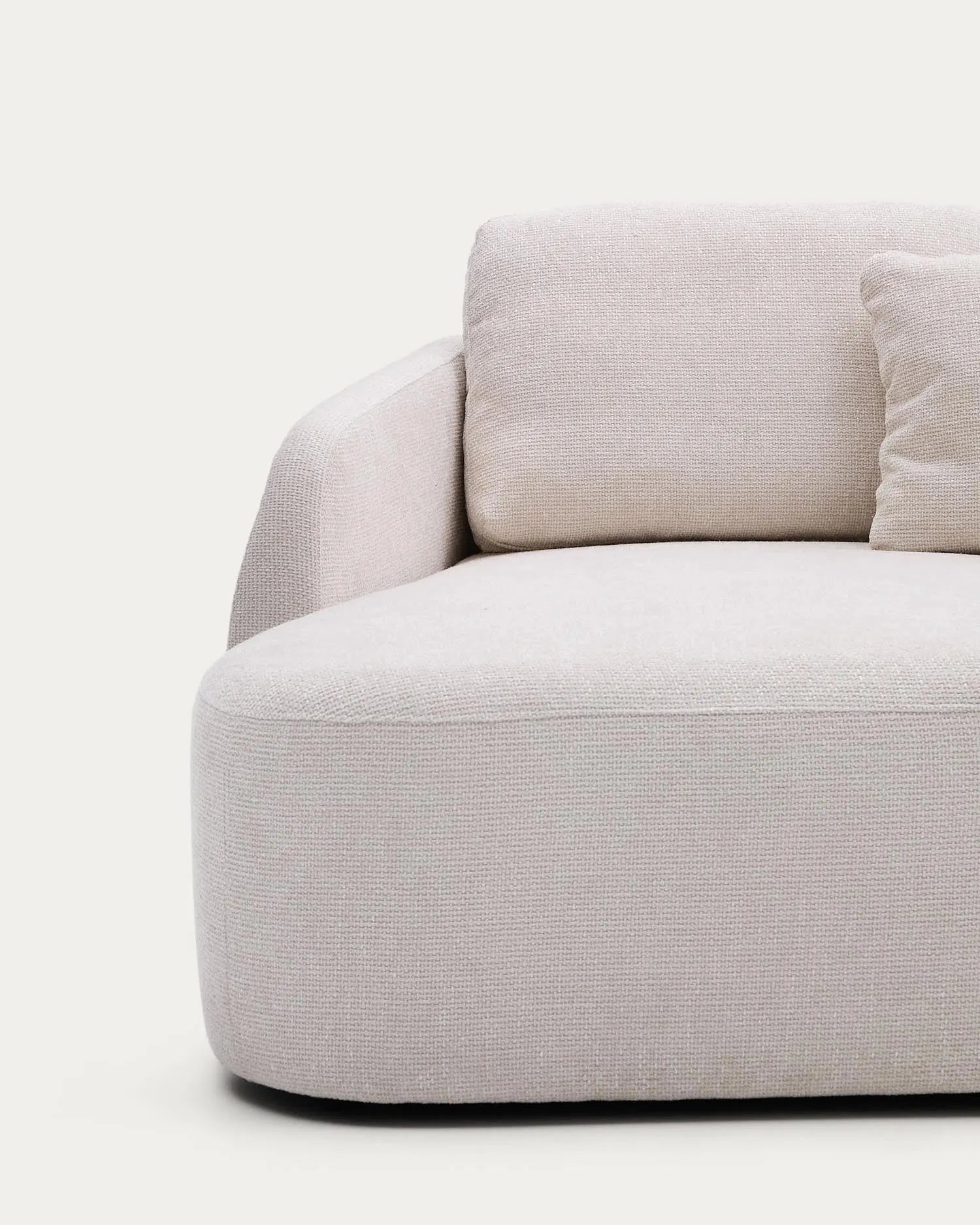 Elegantes 3-Sitzer Schlafsofa mit Chaiselongue links, Chenille-Bezug in Ecru, FSC-zertifiziert, 246 cm breit.
