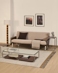 3-seater Amsen sofa in light brown made of walnut plywood and legs made of brushed stainless steel 190 cm