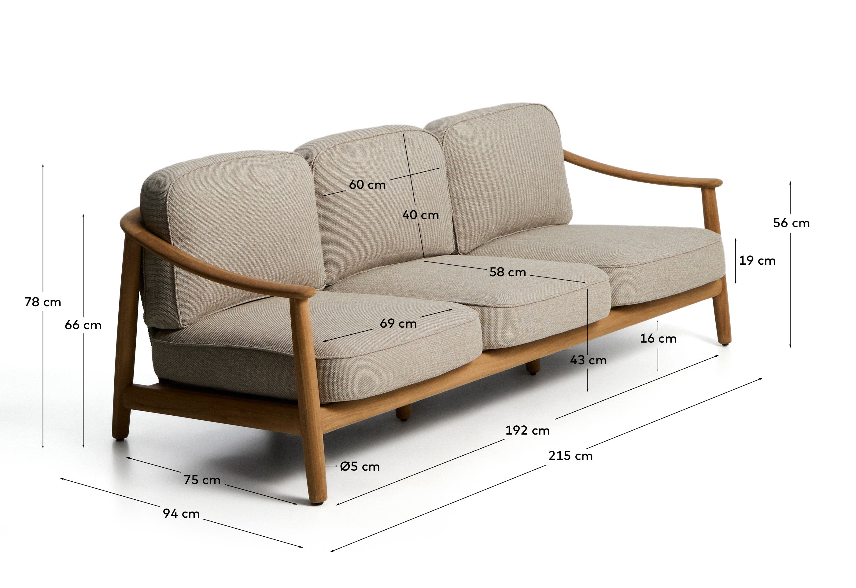 3-Sitzer Outdoor-Sofa Elunda aus massivem Teakholz, FSC 100 %, 215 cm in Natur präsentiert im Onlineshop von KAQTU Design AG. Loungesofa ist von Kave Home