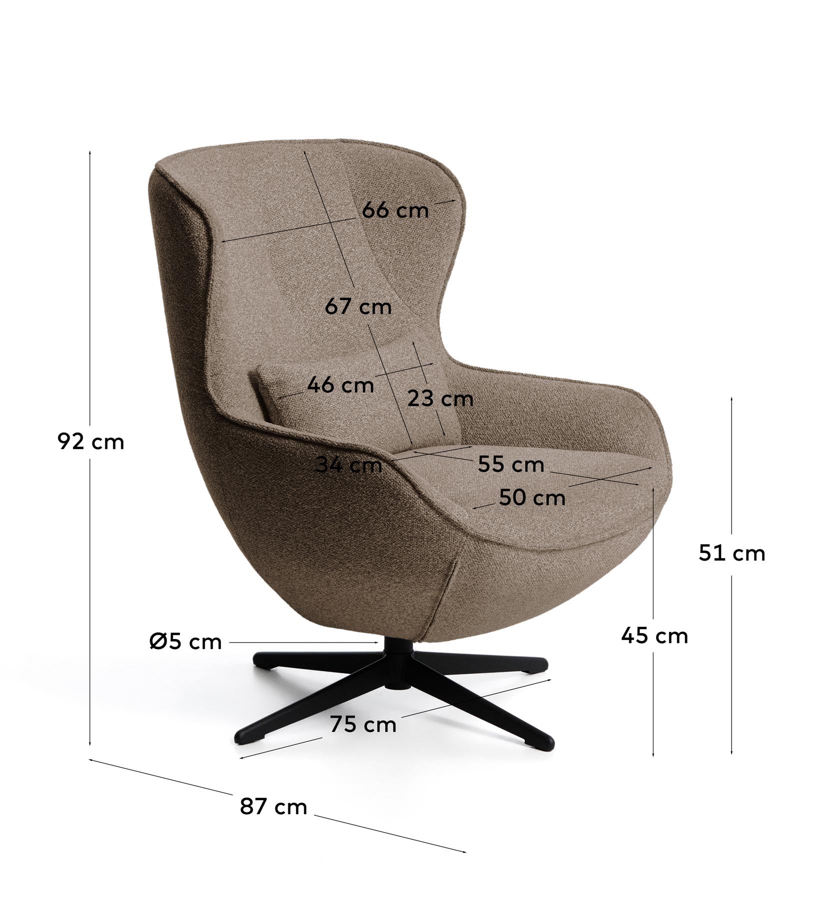 Drehsessel Sorile mit brauner Chenille und schwarz lackiertem Stahl, FSC 100 % in Braun präsentiert im Onlineshop von KAQTU Design AG. Drehsessel ist von Kave Home