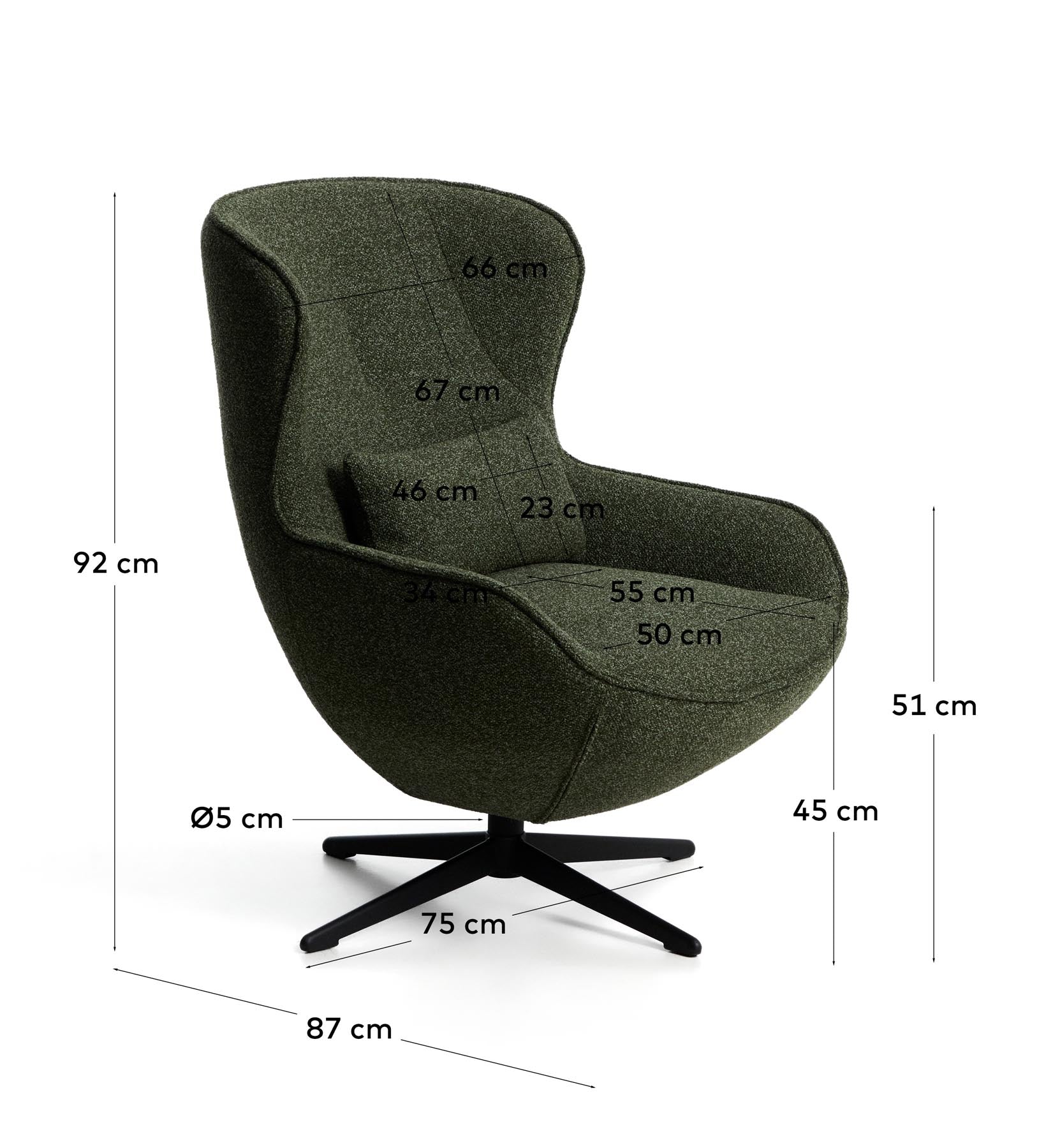 Drehsessel Sorile mit dunkelgrüner Chenille und schwarz lackiertem Stahl, FSC 100 % in Dunkelgrün präsentiert im Onlineshop von KAQTU Design AG. Drehsessel ist von Kave Home