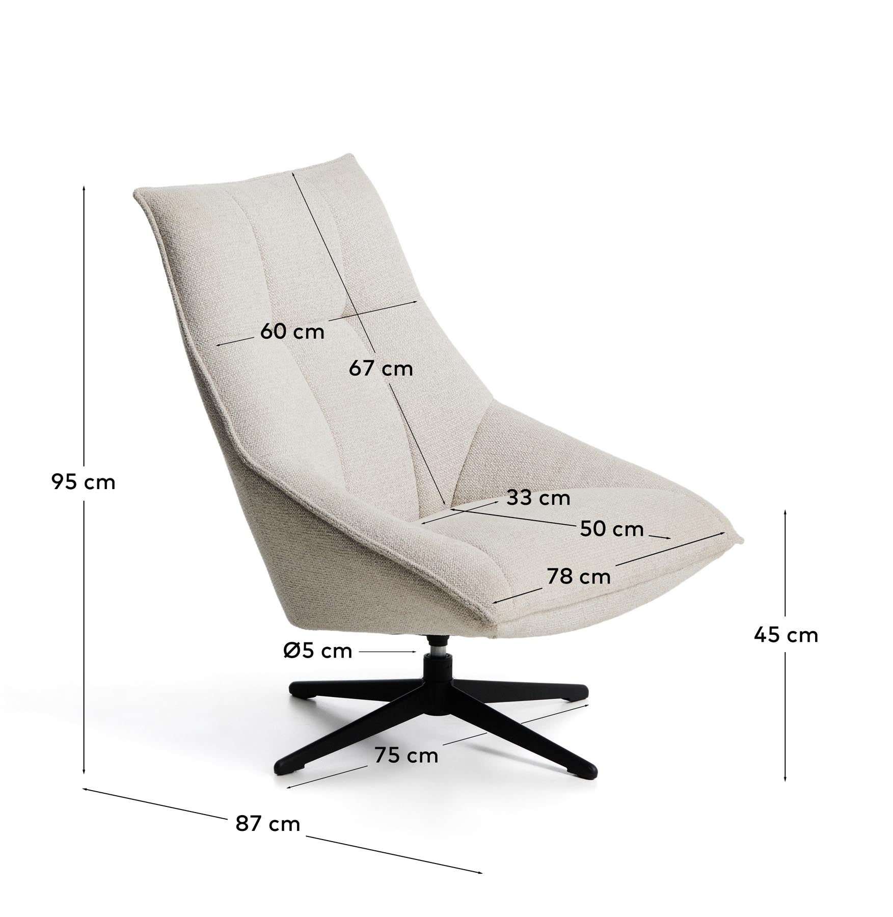 Drehsessel Dirala mit beiger Chenille und schwarz lackiertem Stahl, FSC 100 % in Beige präsentiert im Onlineshop von KAQTU Design AG. Drehsessel ist von Kave Home