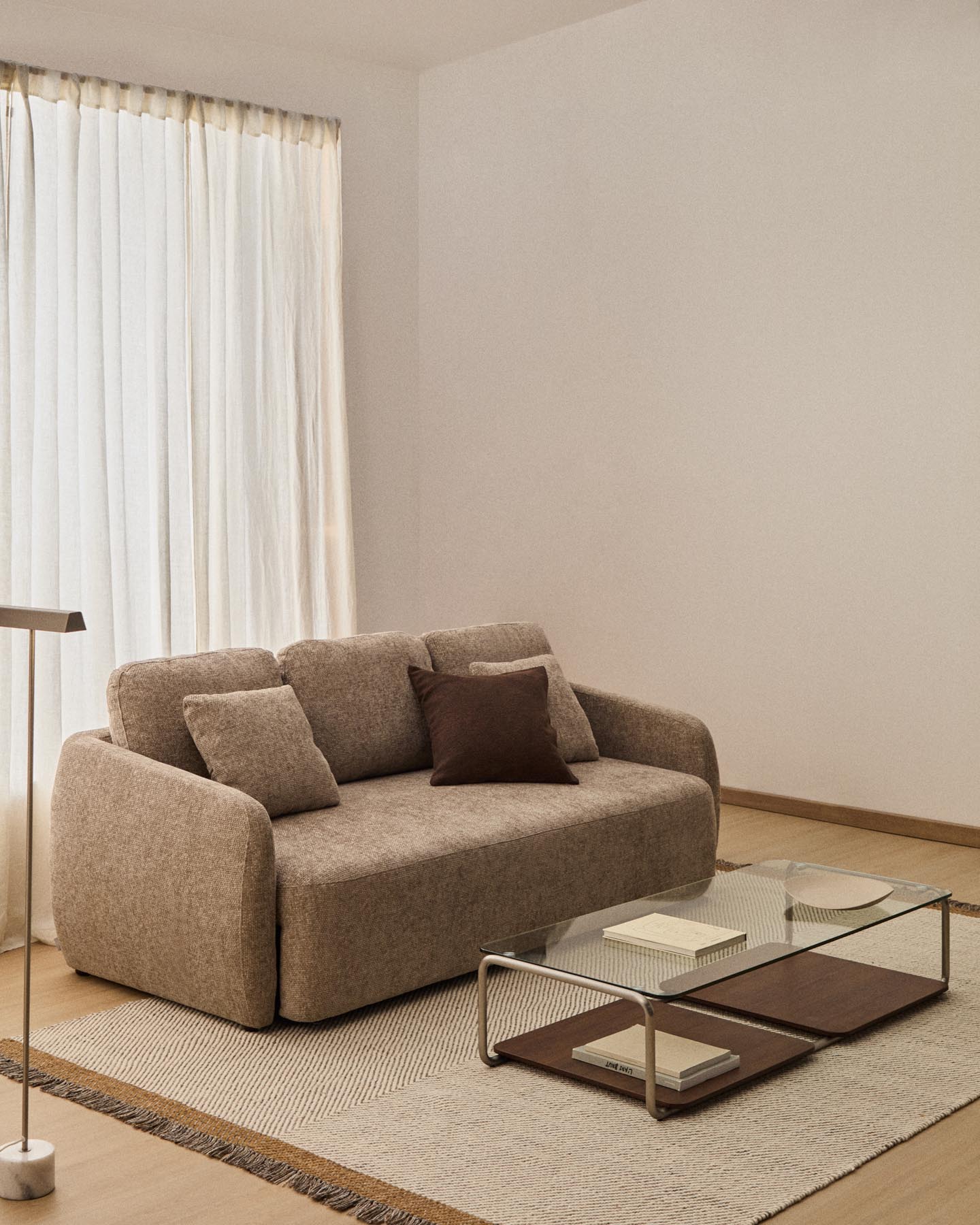 3-Sitzer-Bettsofa Laira in taupefarbener Chenille, 218 cm, FSC Mix Credit in Taupe präsentiert im Onlineshop von KAQTU Design AG. Bettsofa ist von Kave Home