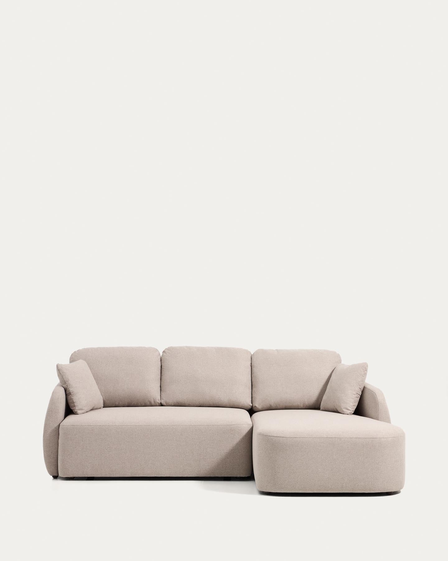 3-Sitzer-Bettsofa Laira in beiger Chenille und Chaiselongue rechts, 246 cm, FSC Mix Credit in Beige präsentiert im Onlineshop von KAQTU Design AG. Bettsofa ist von Kave Home
