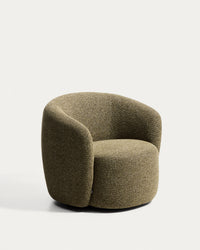 Odenia swivel armchair with olive green micro bouclé
