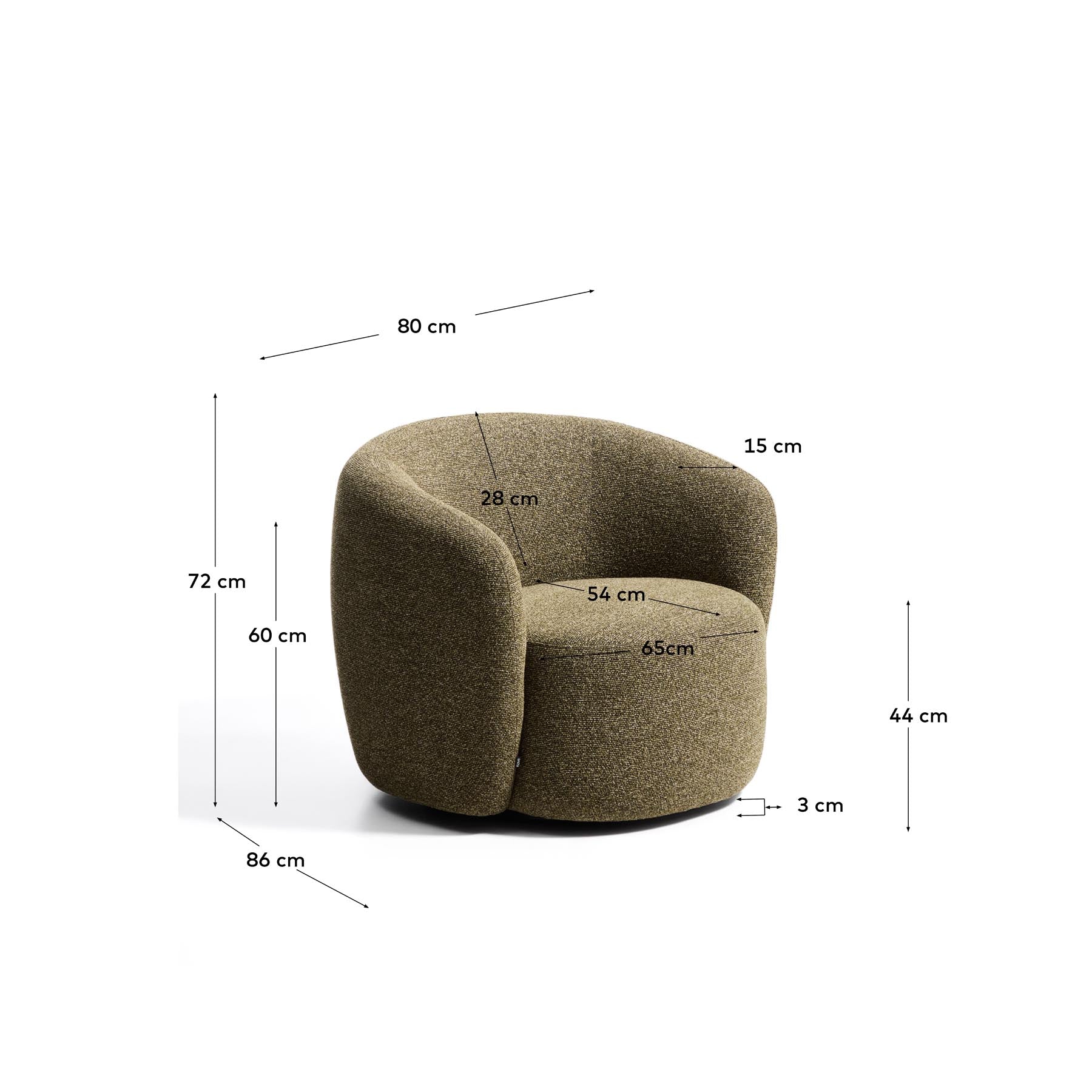 Drehsessel Odenia mit olivgrünem Micro-Bouclé in Grün präsentiert im Onlineshop von KAQTU Design AG. Drehsessel ist von Kave Home