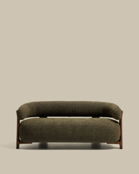 Granite 2-seater sofa with green chenille and solid ash wood legs with walnut finish