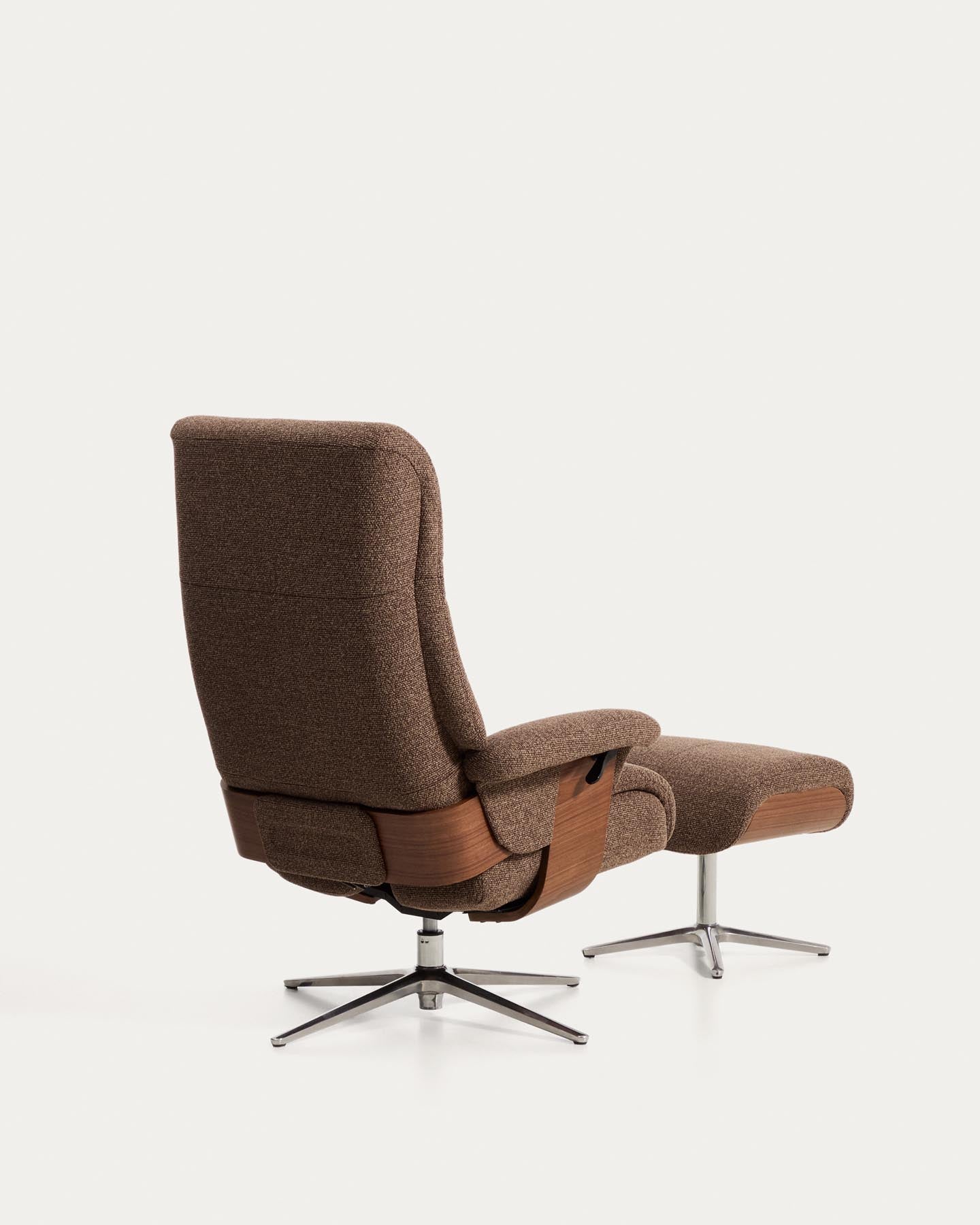 Verstellbarer Drehsessel Toriel mit Fussablage in schokobraunem Microbouclé und mit Beinen aus Aluminium, FSC Mix Credit in Dunkelbraun präsentiert im Onlineshop von KAQTU Design AG. Drehsessel ist von Kave Home