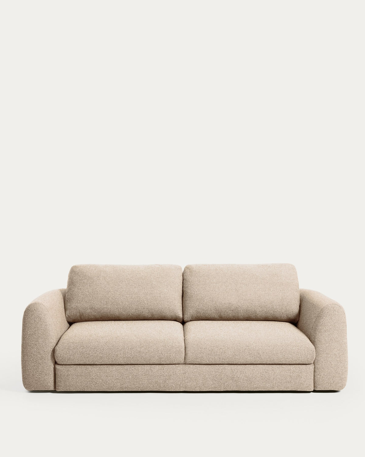 4-Sitzer Schlafsofa Vera in Beige von Kave Home mit abgerundeten Armlehnen, schwarzen Beinen und grob strukturiertem Gewebebezug, Bettsofa 240 cm breit.