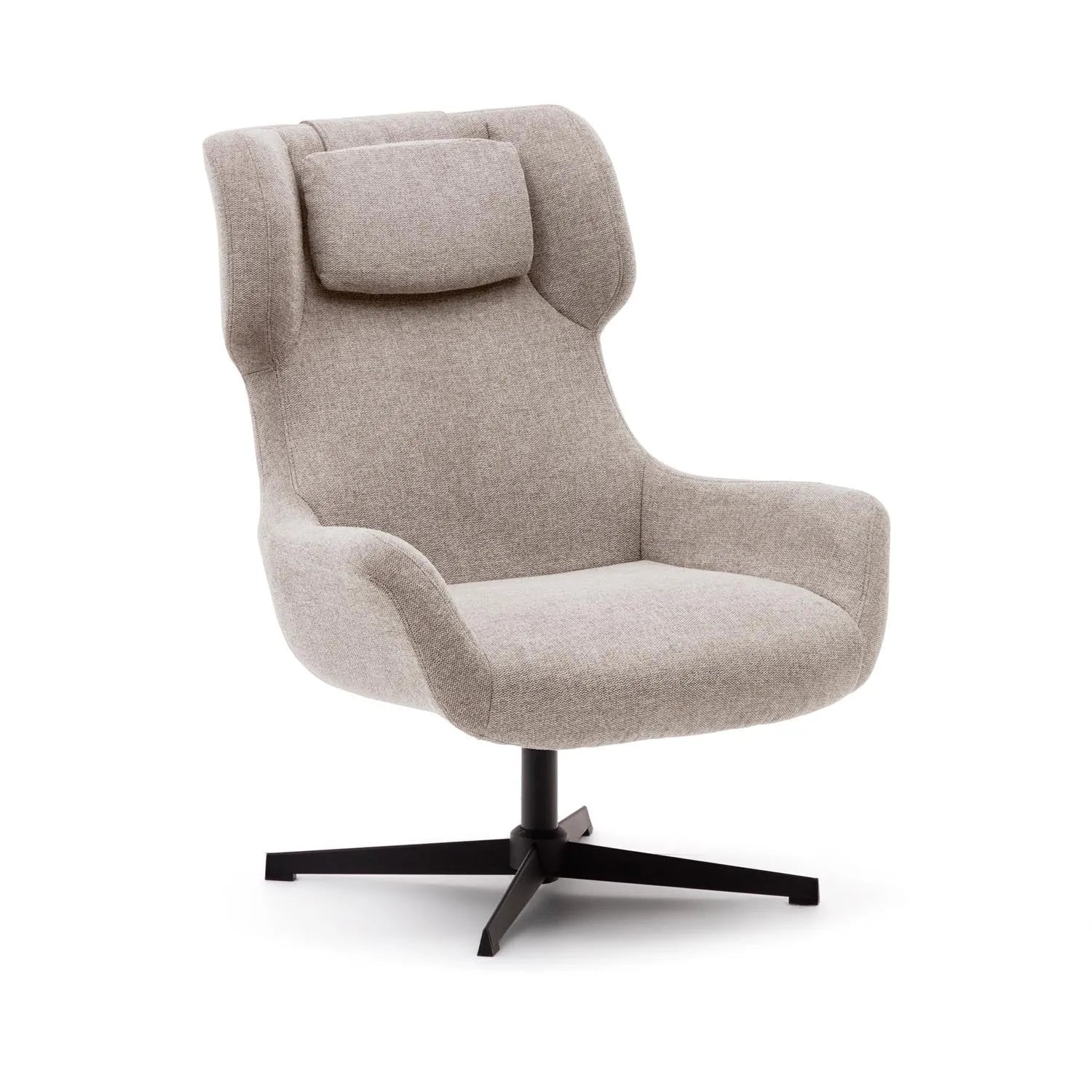 Zalina Drehsessel: Stilvoller Komfort in Beige mit schwarzem Stahl.