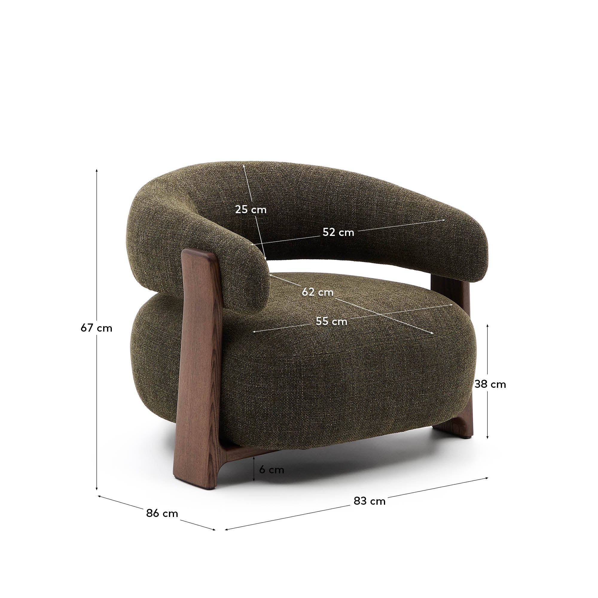 Sessel Granite, schwer entflammbar, aus grüner Chenille und massivem Eschenholz mit nussbaumfarbenem Finish, FSC 100 % in Grün präsentiert im Onlineshop von KAQTU Design AG. Sessel ist von Kave Home