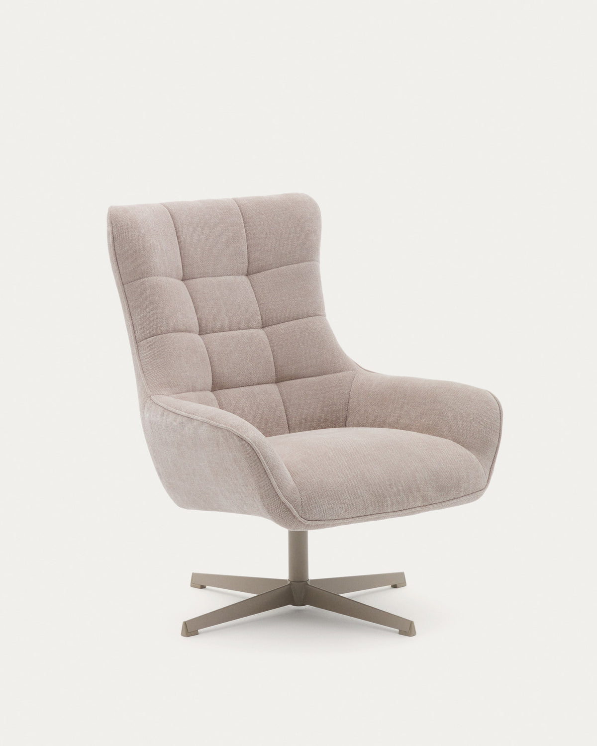 Drehbarer Sessel Teryl aus beigefarbener Chenille und Metall mit grauer Oberfläche FSC 100% in Beige präsentiert im Onlineshop von KAQTU Design AG. Drehsessel ist von Kave Home