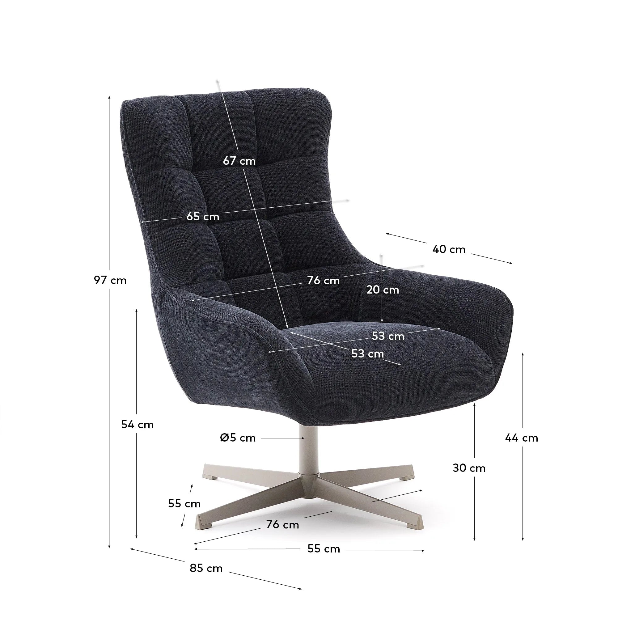 Eleganter Sessel Teryl: Blaue Chenille, graue Metallbeine, FSC-zertifiziert. Komfort und Stil für Ihr Zuhause.
