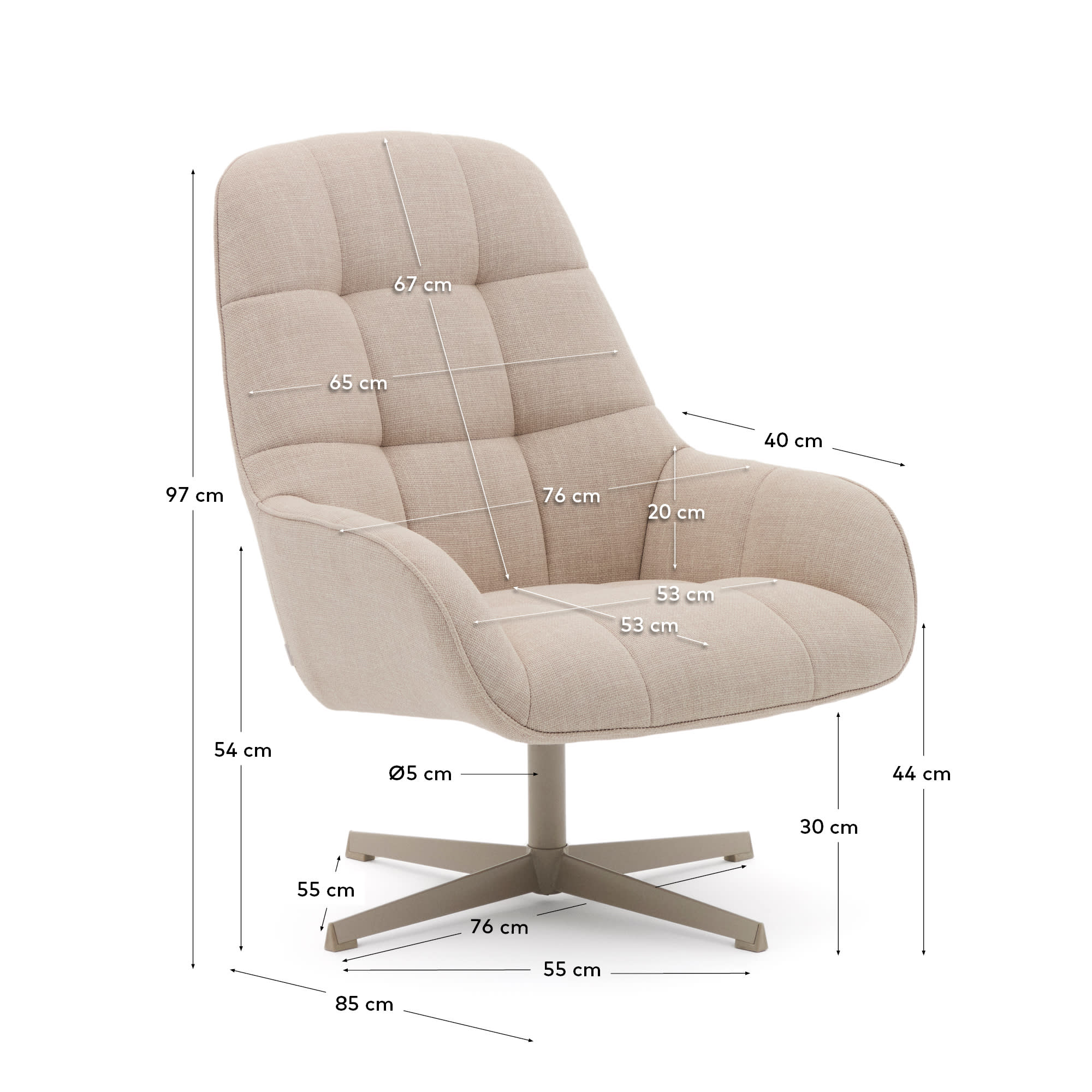 Eleganter Drehsessel Jaspe in Beige mit grauer Metallbasis, FSC-zertifiziert, perfekt für moderne und umweltbewusste Wohnräume.