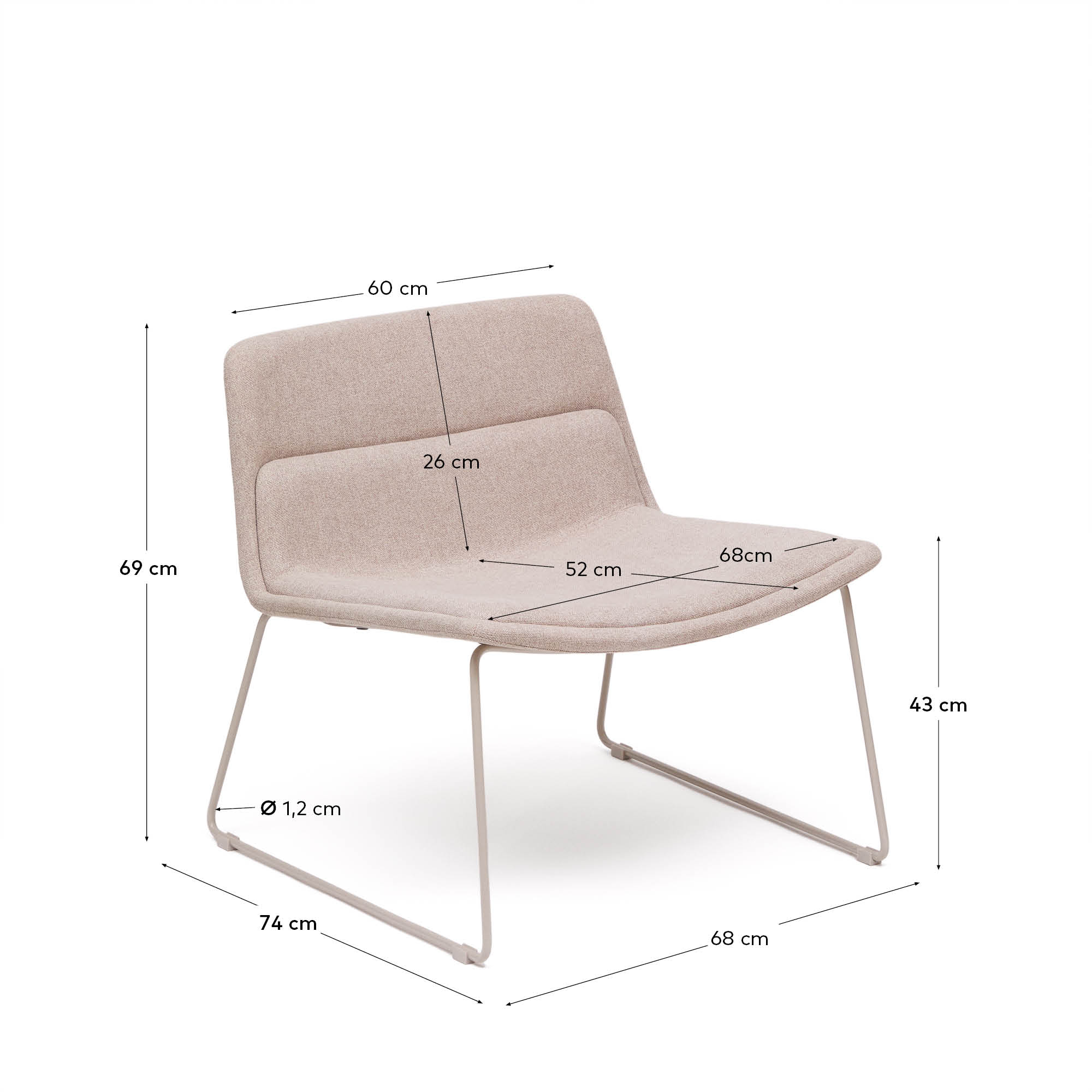 Moderner Sessel Zahara in Beige mit robustem Stahlrahmen und FSC-zertifiziertem Holz, perfekt für nachhaltiges und elegantes Wohnen.
