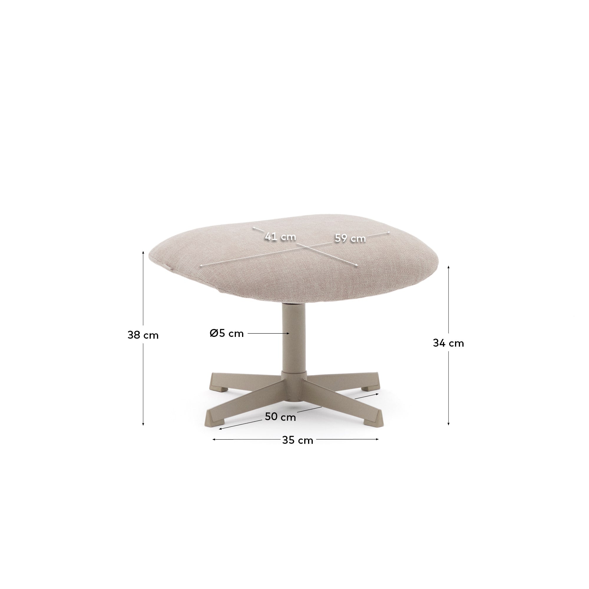 Elegante Fußstütze Jaspe in Beige mit grauer Metallbasis, FSC-zertifiziert, von Kave Home. Nachhaltig und modern gestaltet.