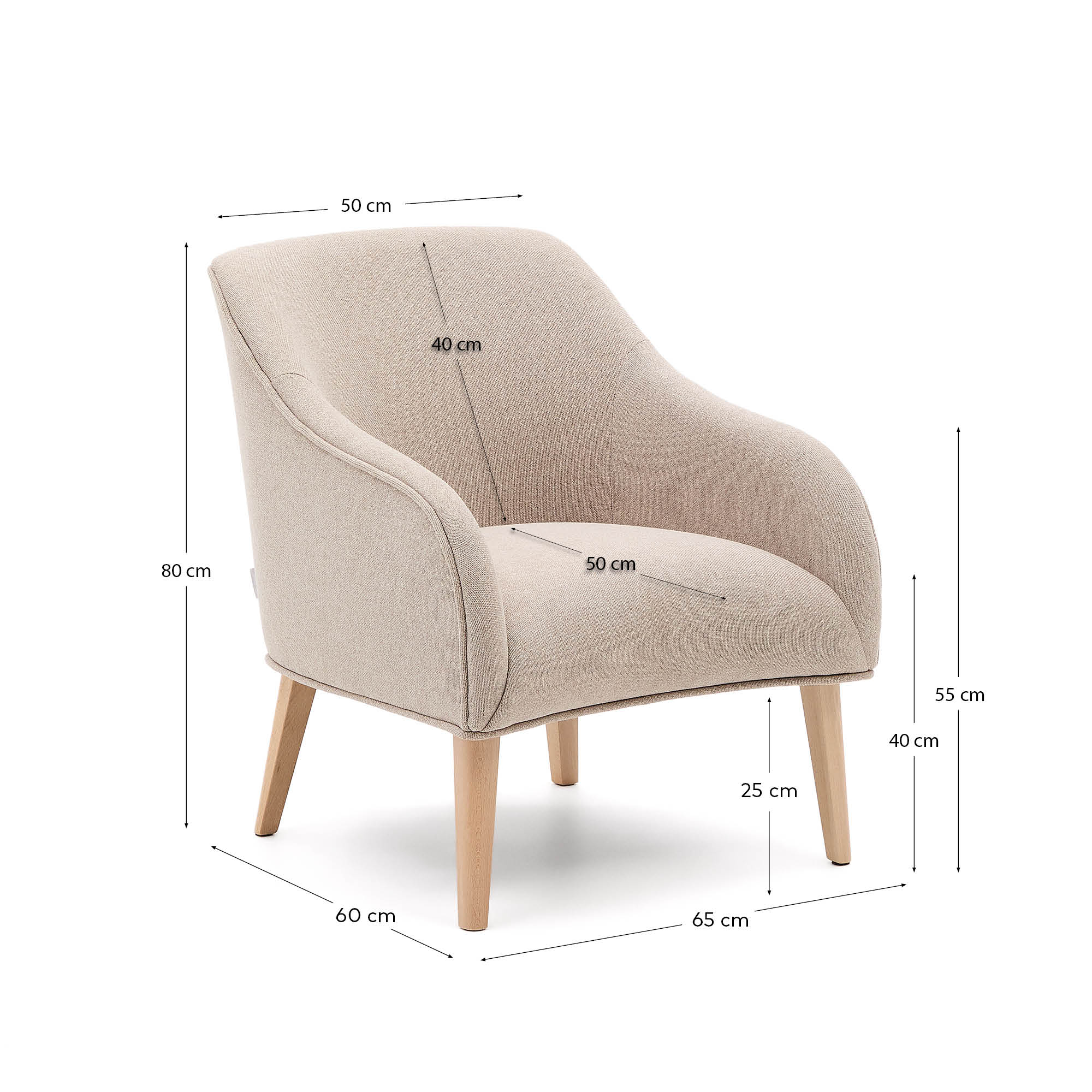 Komfortabler Sessel Bobly in Beige mit stabilem Buchenholzrahmen und natürlichem Finish, perfekt für moderne Wohnräume.
