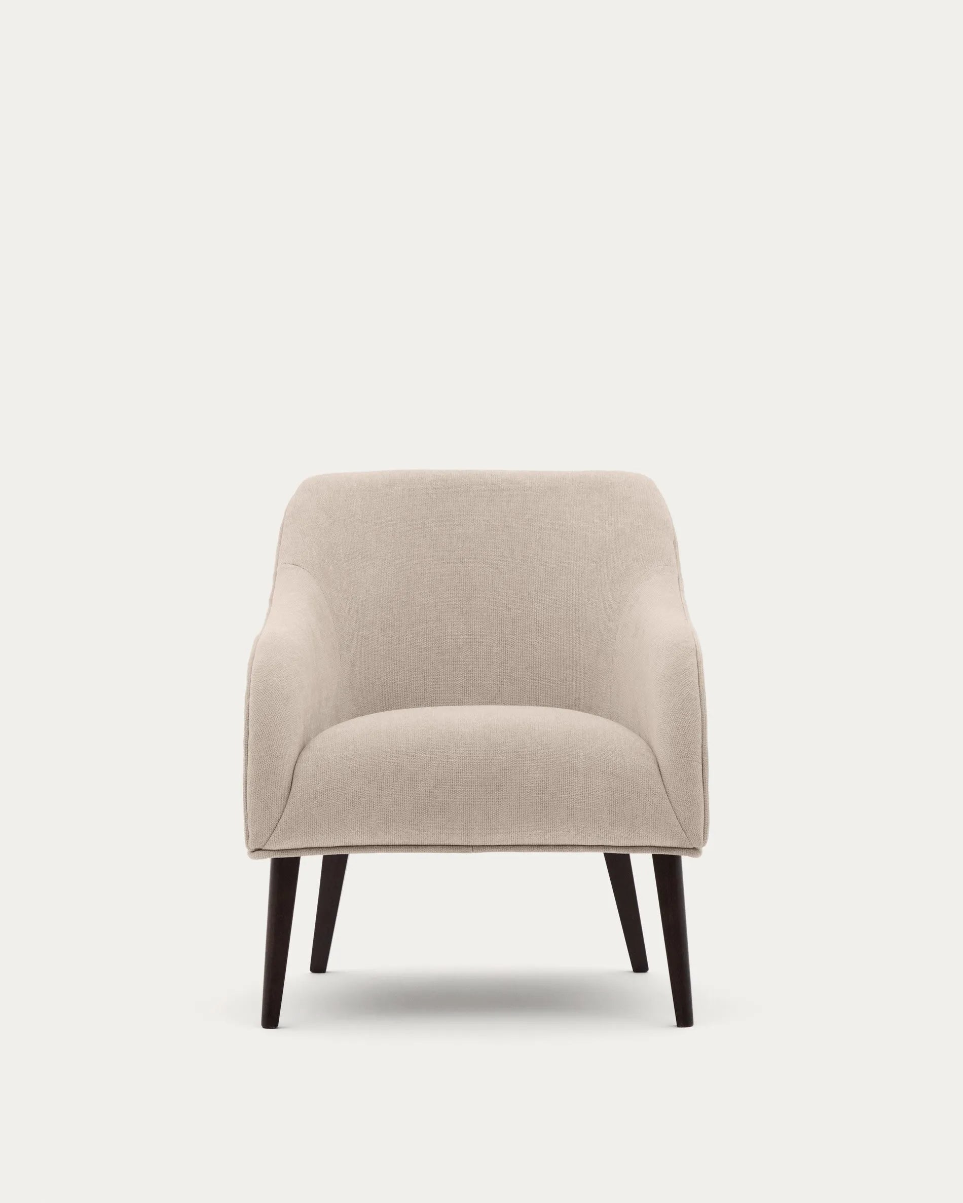 Eleganter Sessel Bobly in Beige mit robustem Eschenholzgestell und Wenge-Finish – zeitloser Komfort für Ihr Zuhause.