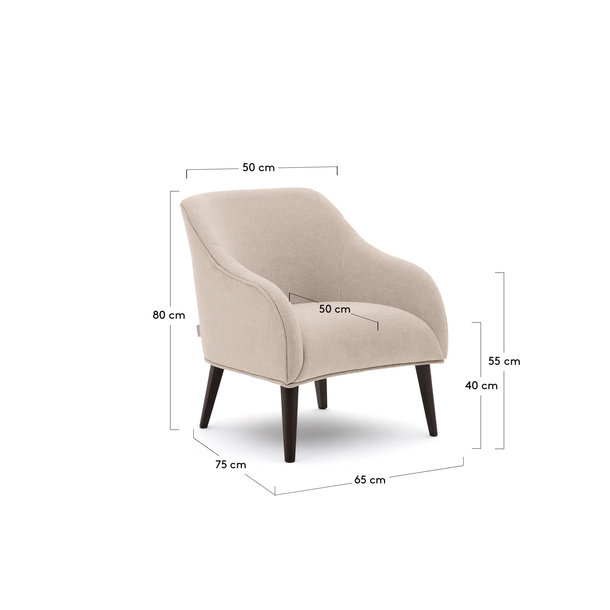 Eleganter Sessel Bobly in Beige mit robustem Eschenholzgestell und Wenge-Finish – zeitloser Komfort für Ihr Zuhause.