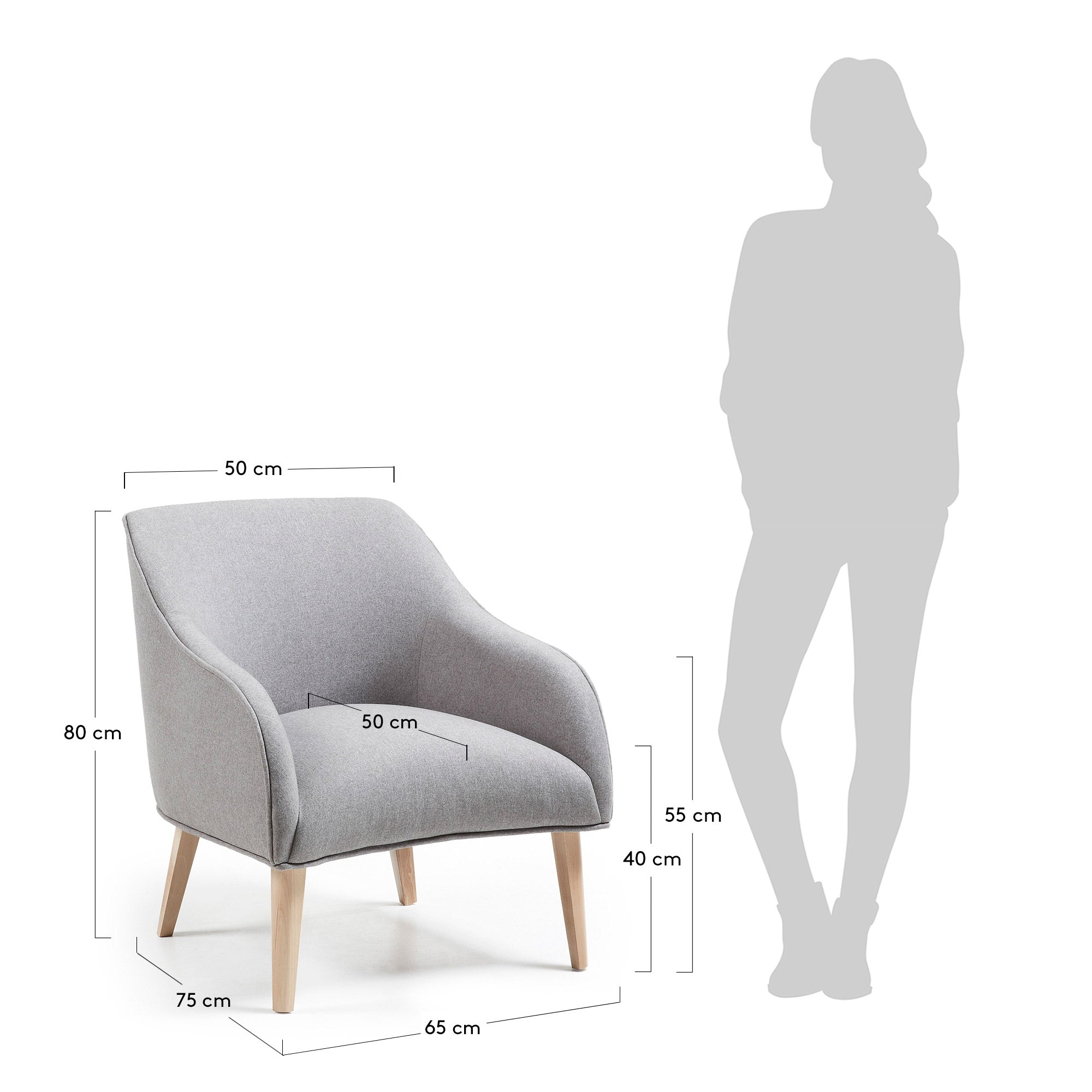 Der Sessel Bobly in Grau mit natürlichen Holzbeinen bietet zeitlosen Stil und höchsten Komfort. Ideal für jedes Wohnambiente.