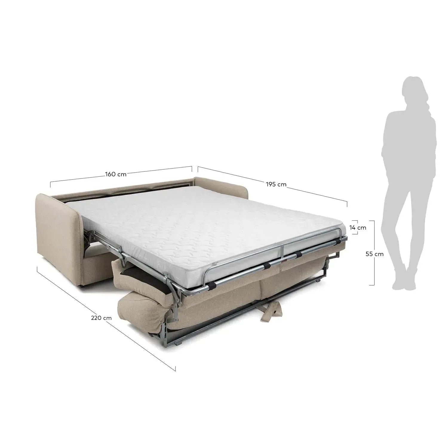 Kymoon 2-Sitzer Bettsofa Polyurethan Chrono Beige 160 cm in Beige präsentiert im Onlineshop von KAQTU Design AG. Bettsofa ist von Kave Home