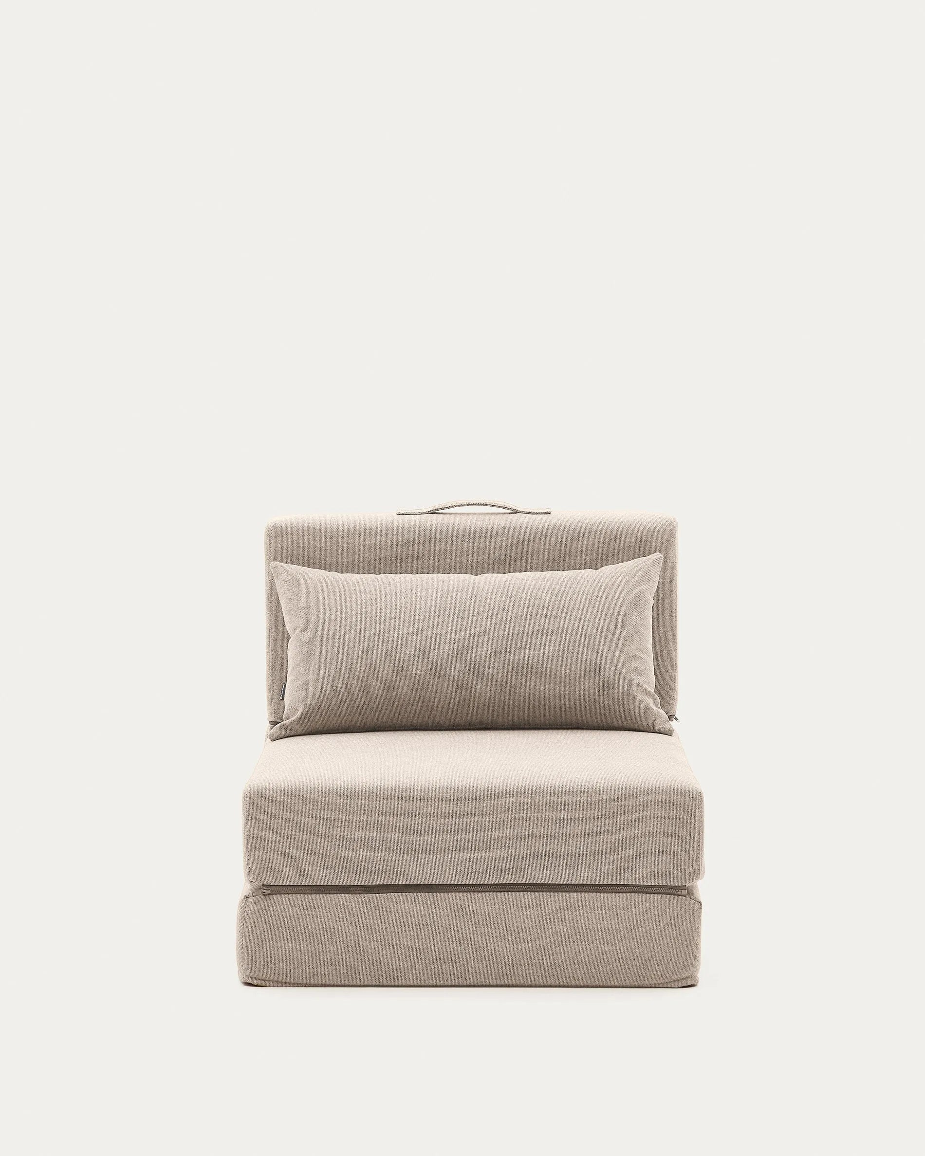 Eleganter Pouf in Beige: Verwandelt sich mühelos von Sitzmöbel zu Bett. Ideal für kleine Räume und stilvolle Flexibilität.
