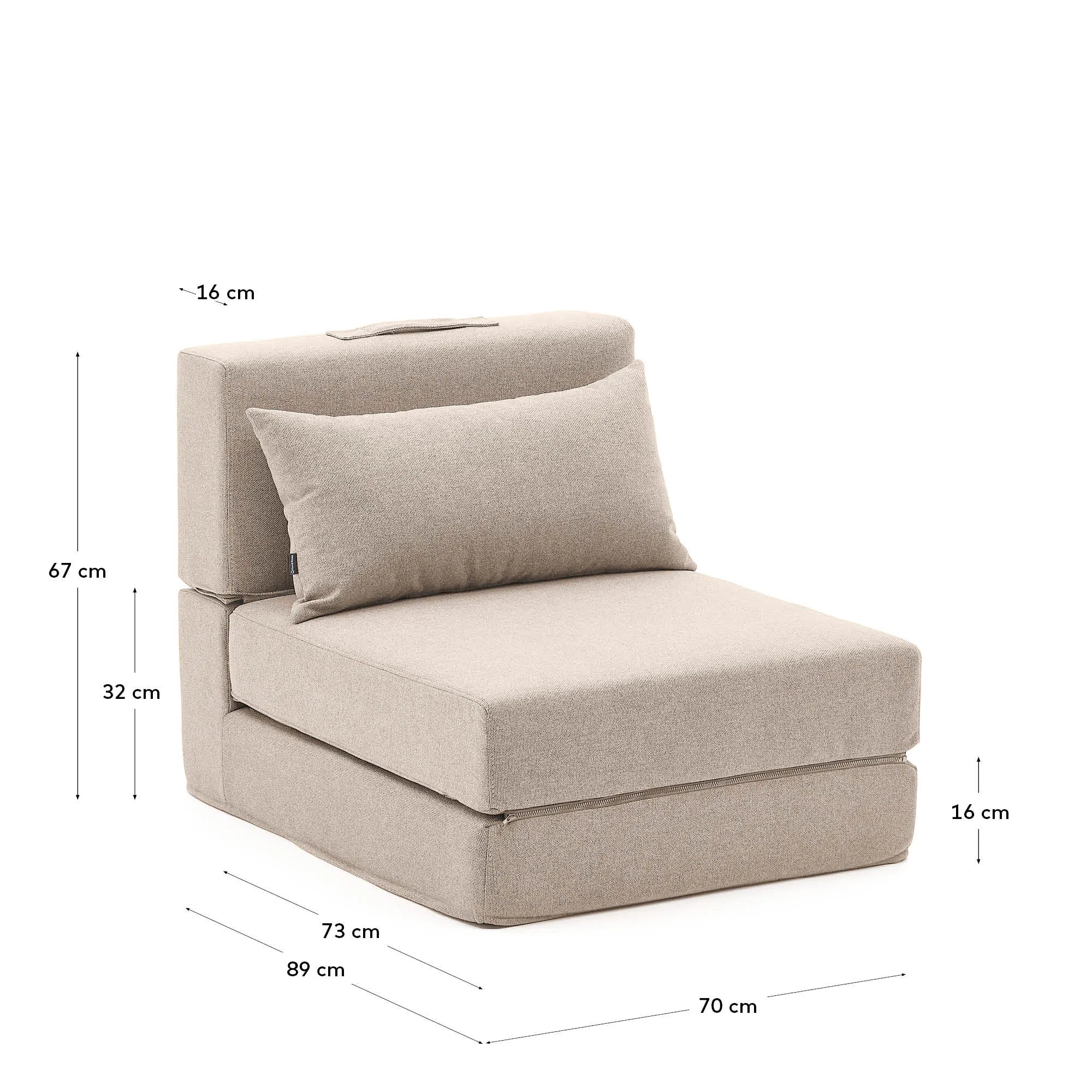 Eleganter Pouf in Beige: Verwandelt sich mühelos von Sitzmöbel zu Bett. Ideal für kleine Räume und stilvolle Flexibilität.