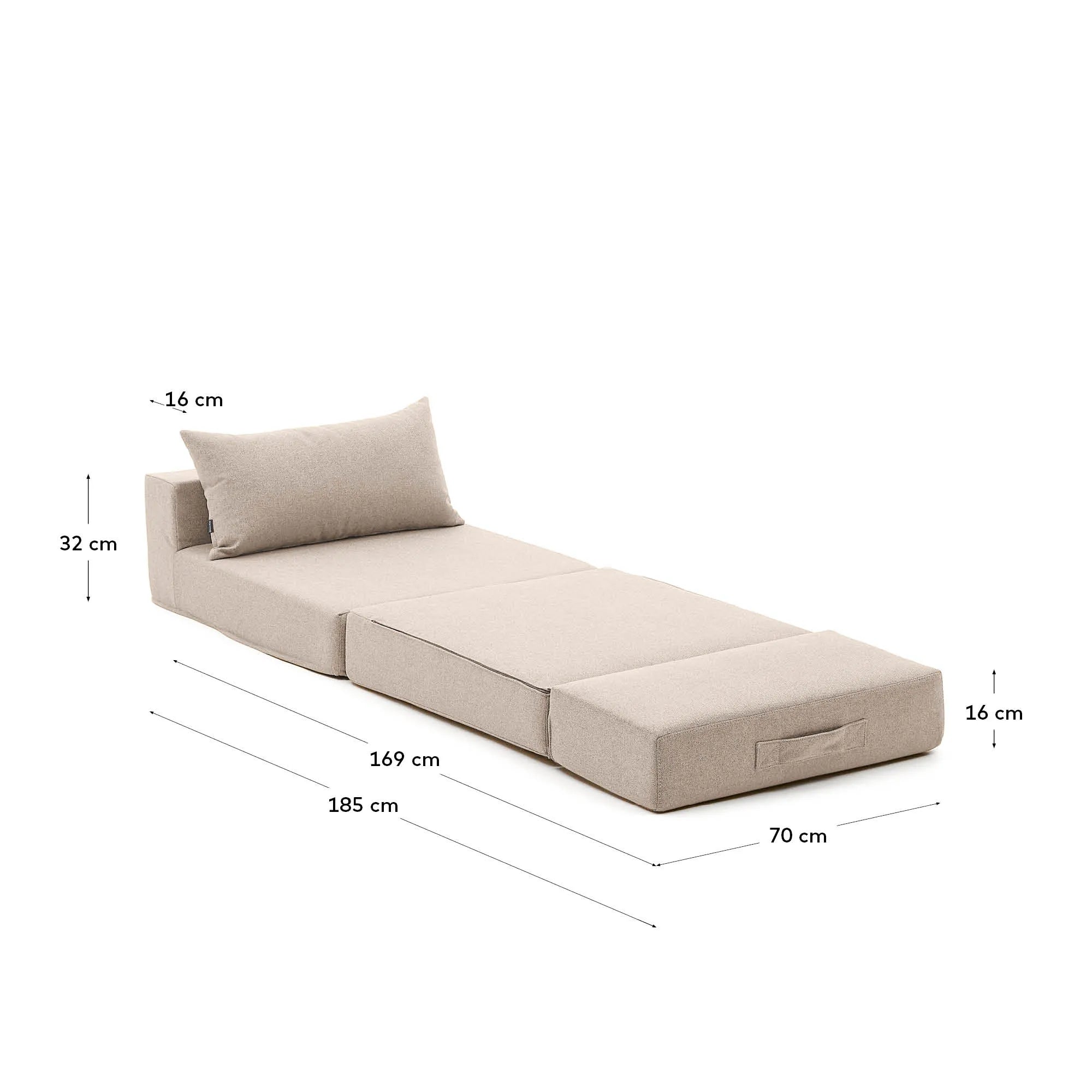 Eleganter Pouf in Beige: Verwandelt sich mühelos von Sitzmöbel zu Bett. Ideal für kleine Räume und stilvolle Flexibilität.