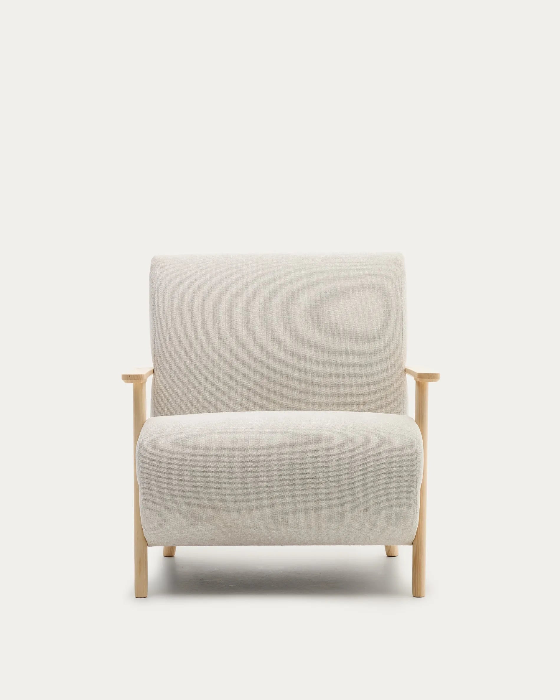 Eleganter Sessel aus Perlen-Chenille und Eschenholz, vereint Komfort und Stil, ideal für modernes Wohnen.