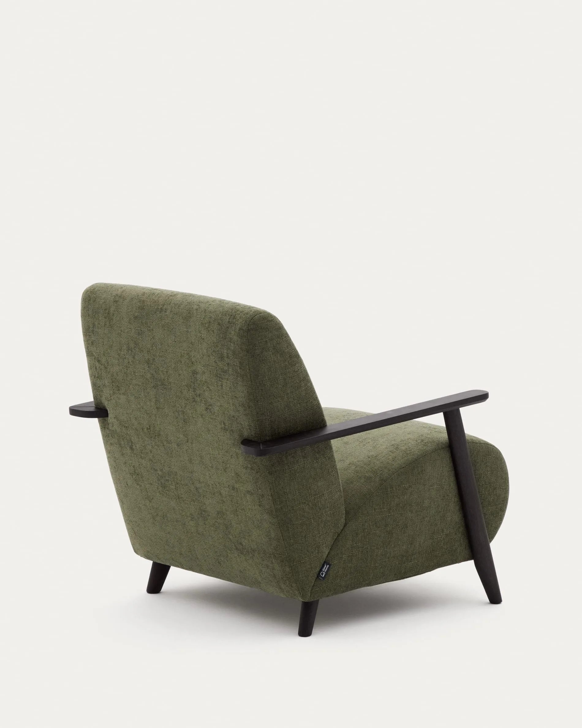 Eleganter Sessel aus grünem Chenille und Eschenholz mit Wenge-Finish, FSC-zertifiziert, für stilvollen Komfort.