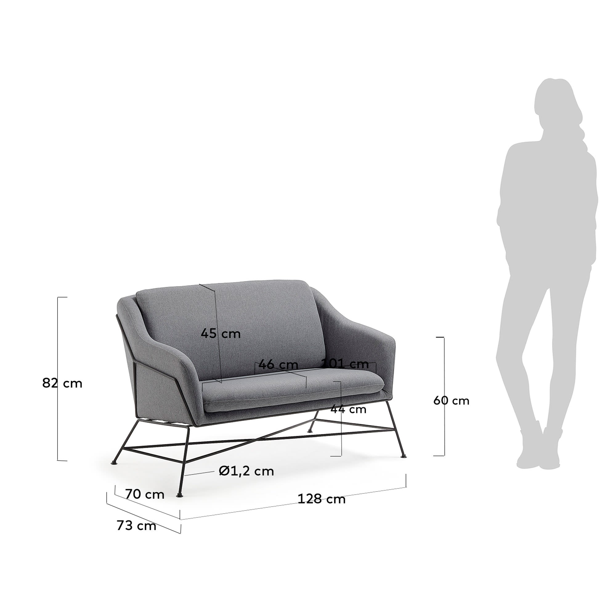 Das Brida 2-Sitzer-Sofa in Dunkelgrau von Kave Home bietet stilvollen Komfort und passt perfekt in kleinere Räume oder moderne Wohnzimmer.