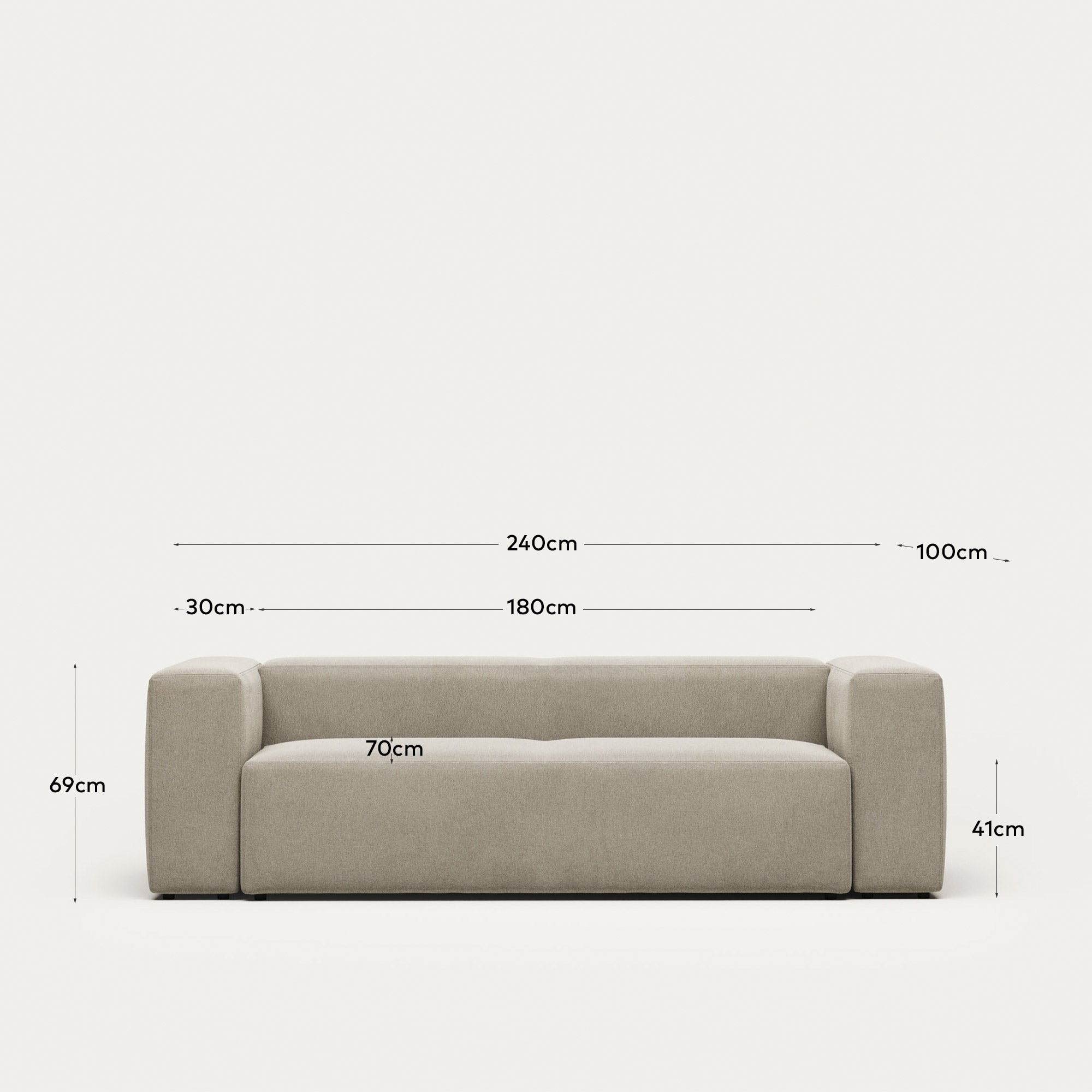 3-Sitzer-Sofa Blok, schwer entflammbar mit beiger Chenille, 240 cm in Beige präsentiert im Onlineshop von KAQTU Design AG. 3er Sofa ist von Kave Home