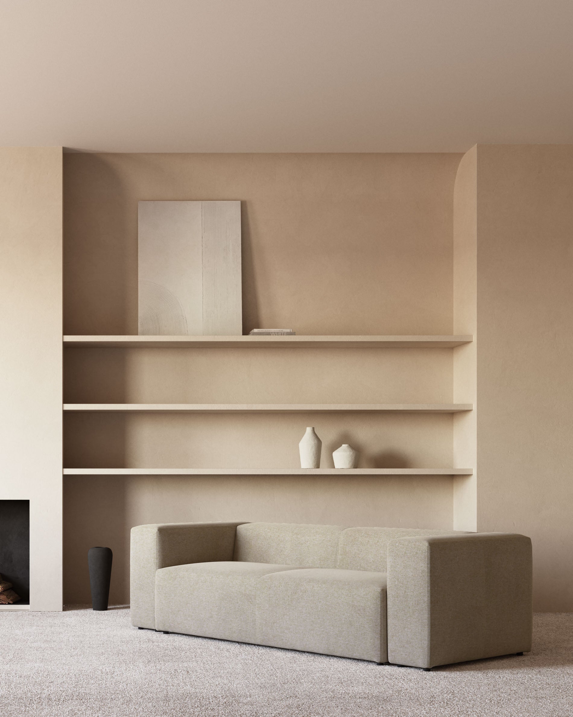 3-Sitzer-Sofa Blok, schwer entflammbar mit beiger Chenille, 240 cm in Beige präsentiert im Onlineshop von KAQTU Design AG. 3er Sofa ist von Kave Home