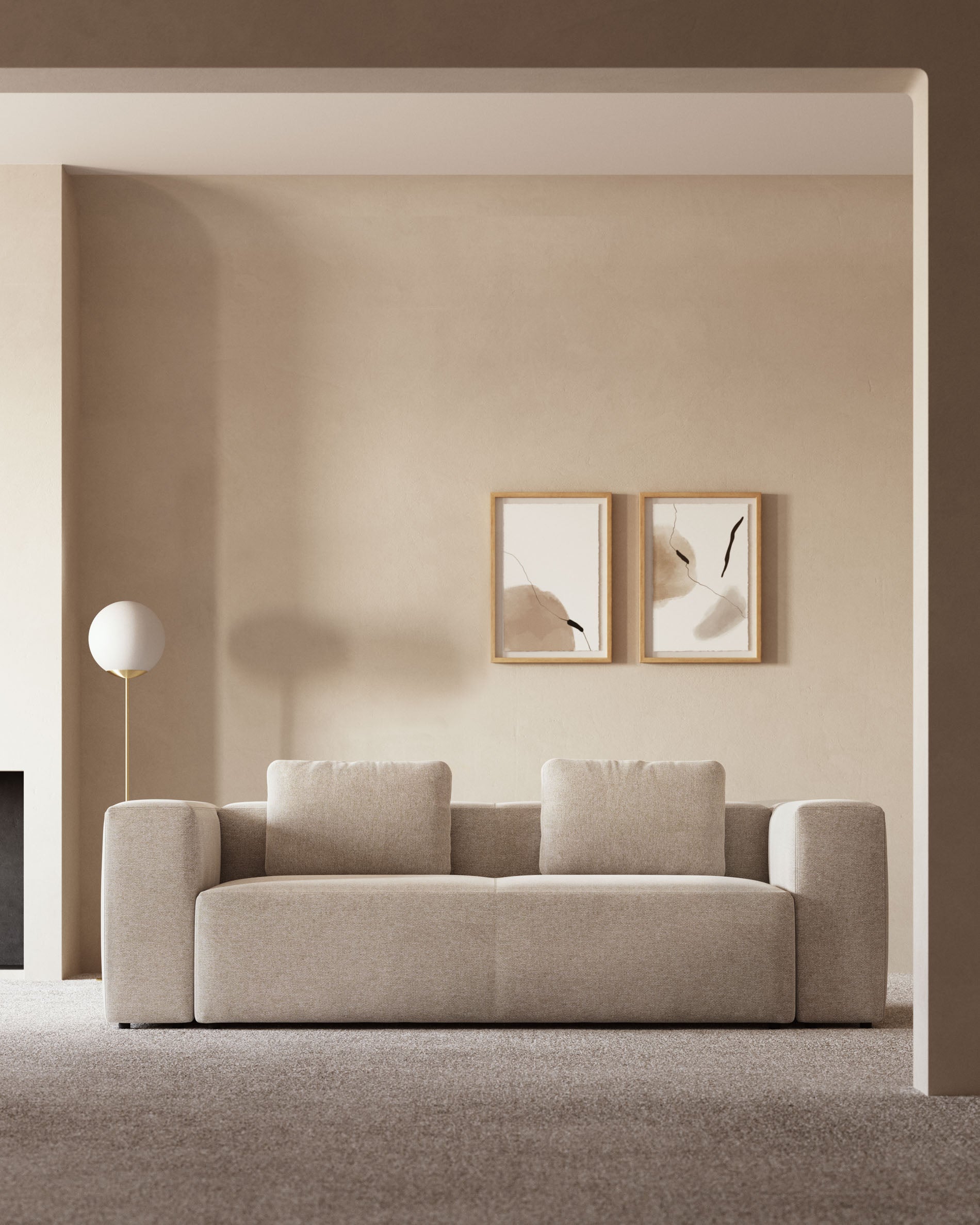 3-Sitzer-Sofa Blok, schwer entflammbar mit beiger Chenille, 240 cm in Beige präsentiert im Onlineshop von KAQTU Design AG. 3er Sofa ist von Kave Home