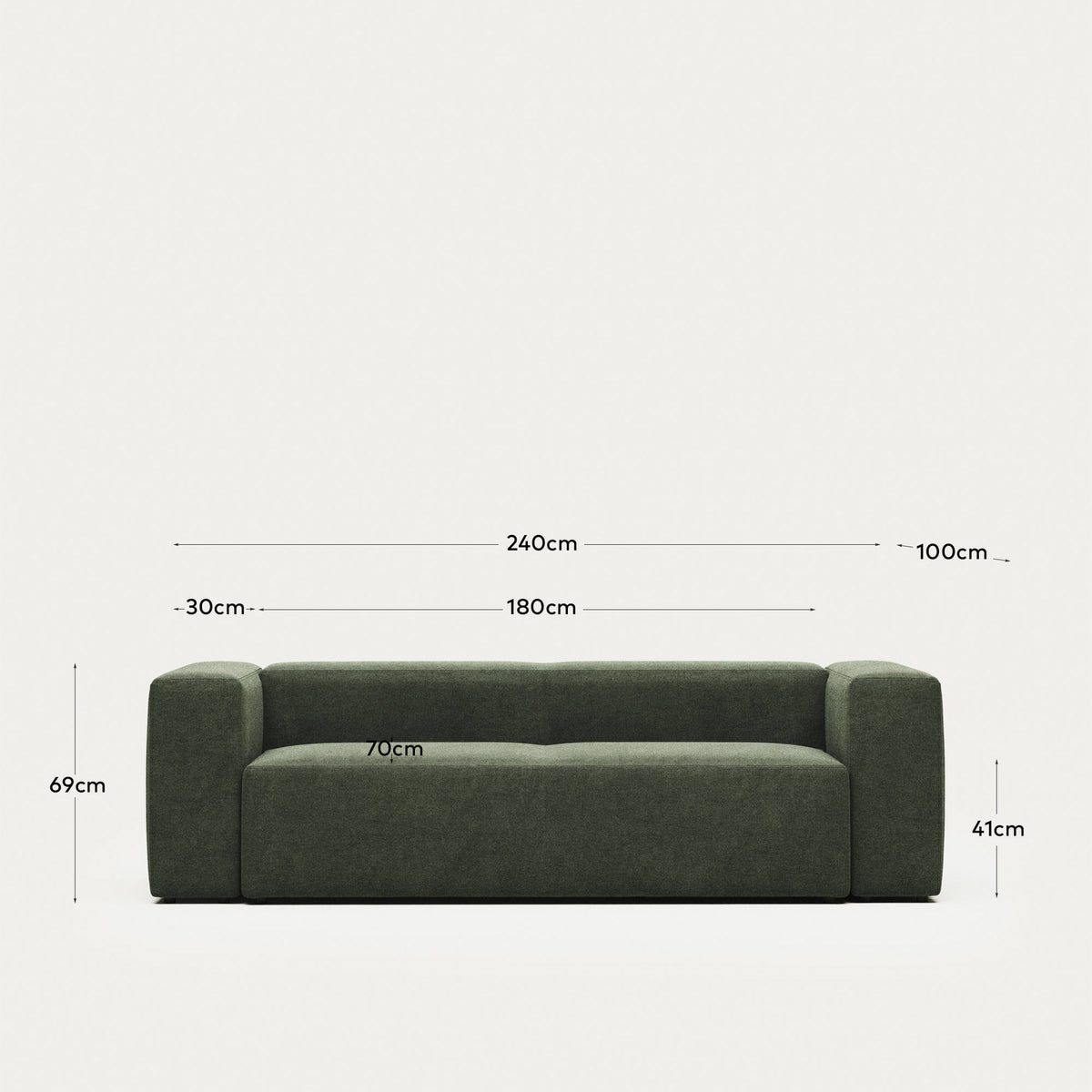 3-Sitzer-Sofa Blok, schwer entflammbar mit grüner Chenille, 240 cm in Grün präsentiert im Onlineshop von KAQTU Design AG. 3er Sofa ist von Kave Home