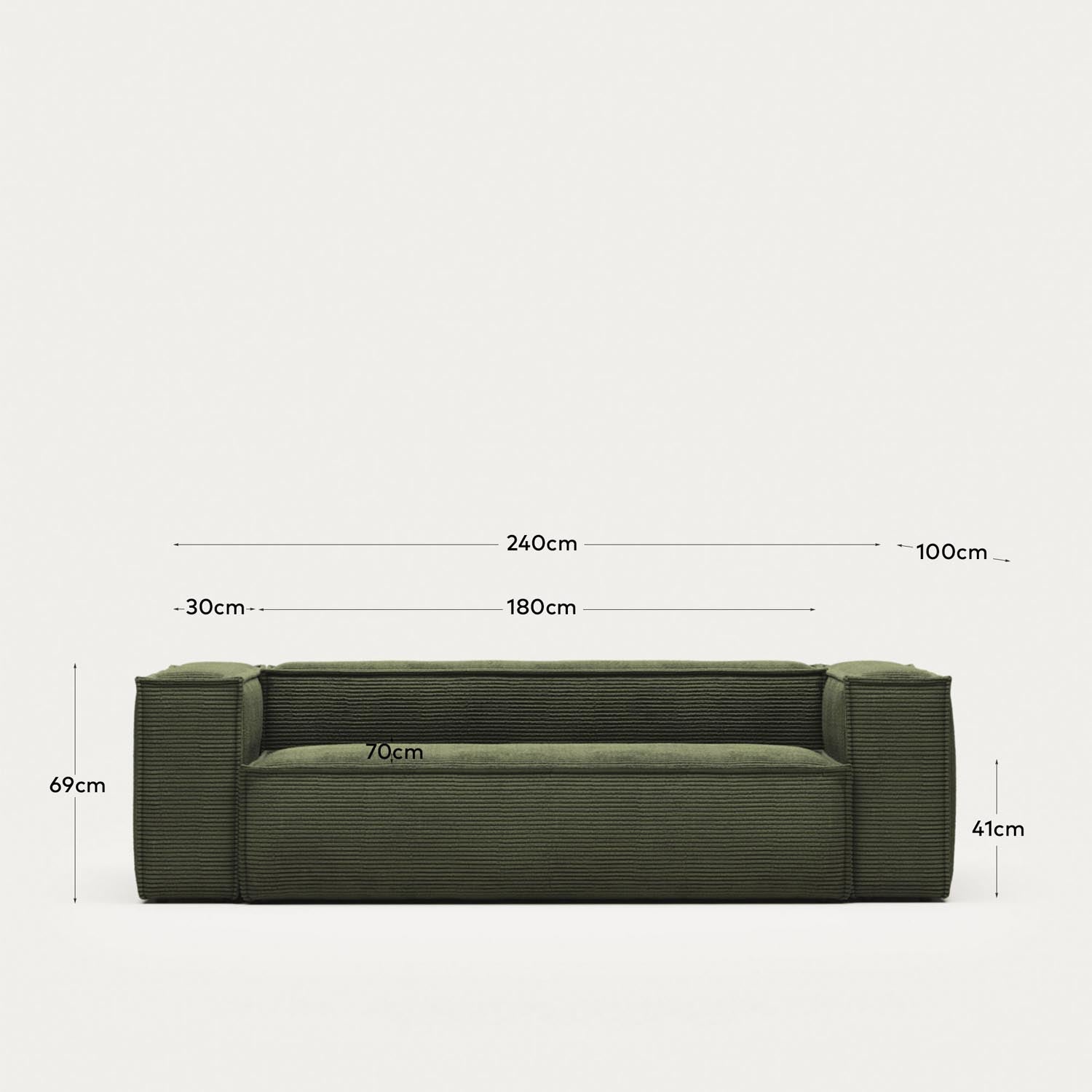 Blok 3-Sitzer-Sofa: Grüner Cord, 240 cm, stilvoll & gemütlich.